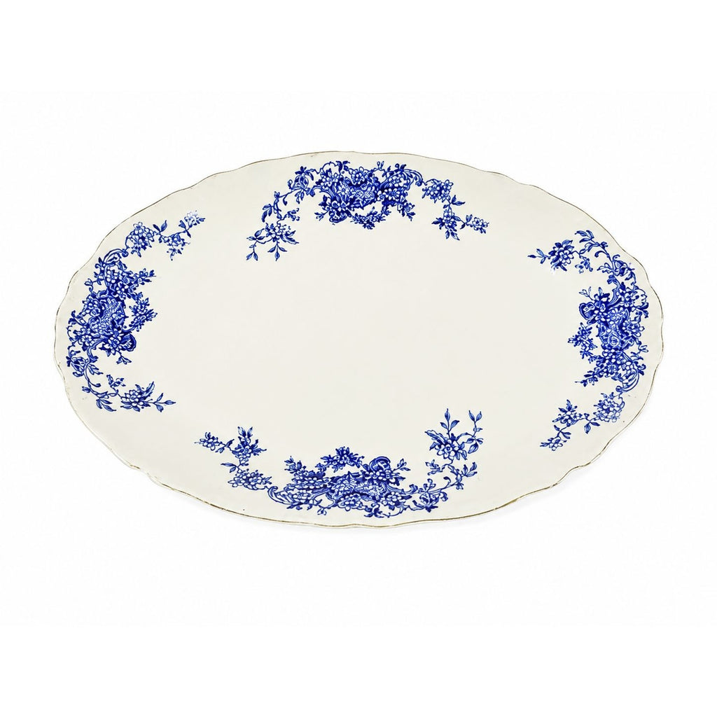 Transferware Rimmed Serving Platter Flow Blue Cresent Utophia Alpha Blue and White Replacement China Trenton NJ Ironstone