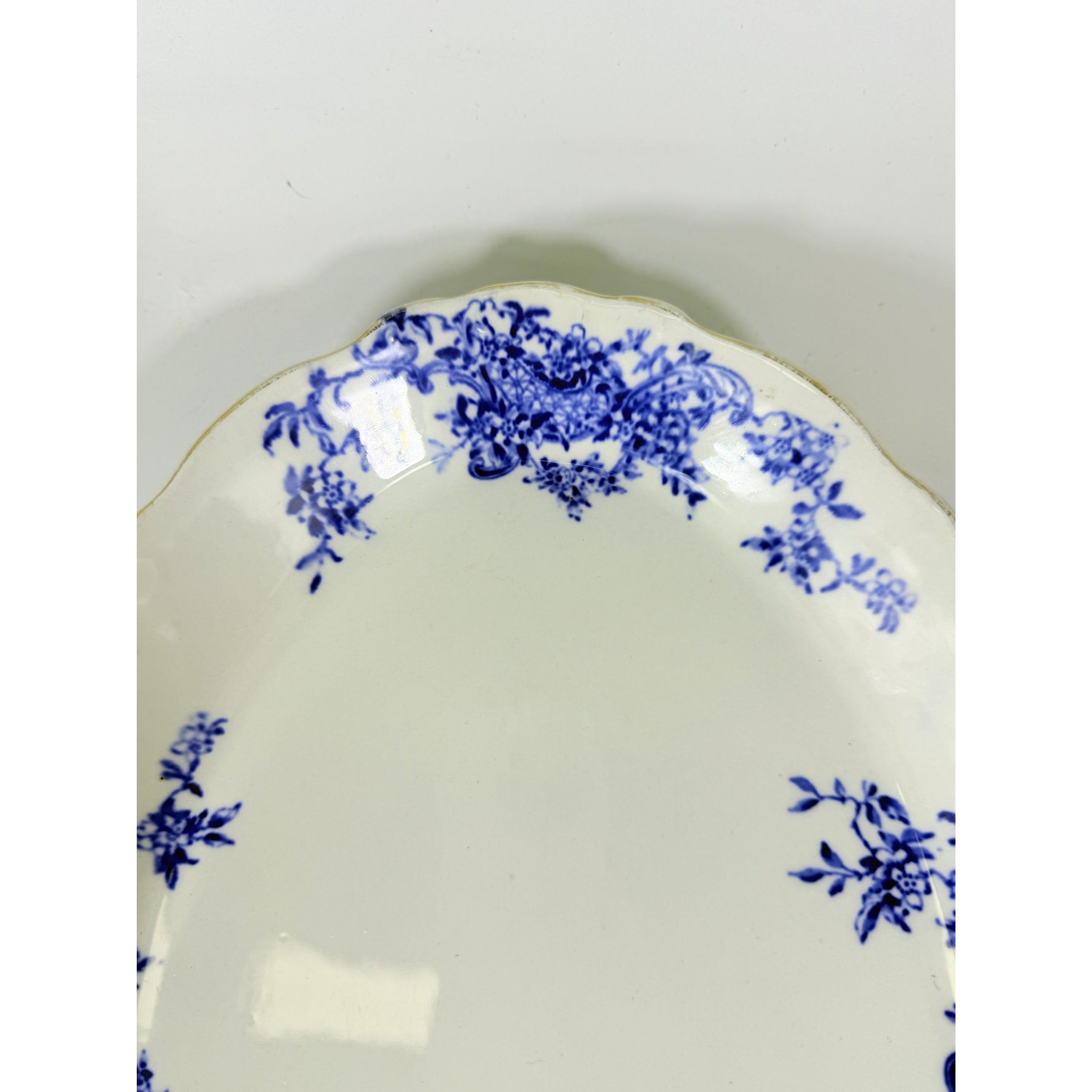 Transferware Rimmed Serving Platter Flow Blue Cresent Utophia Alpha Blue and White Replacement China Trenton NJ Ironstone