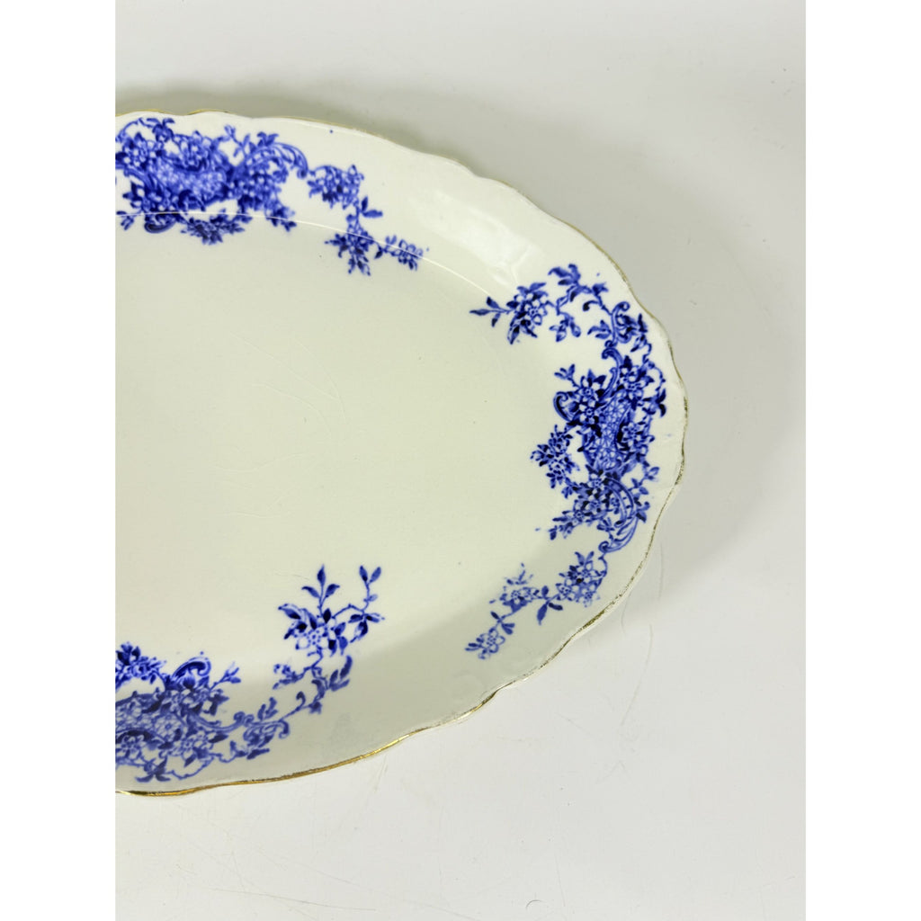 Transferware Rimmed Serving Platter Flow Blue Cresent Utophia Alpha Blue and White Replacement China Trenton NJ Ironstone