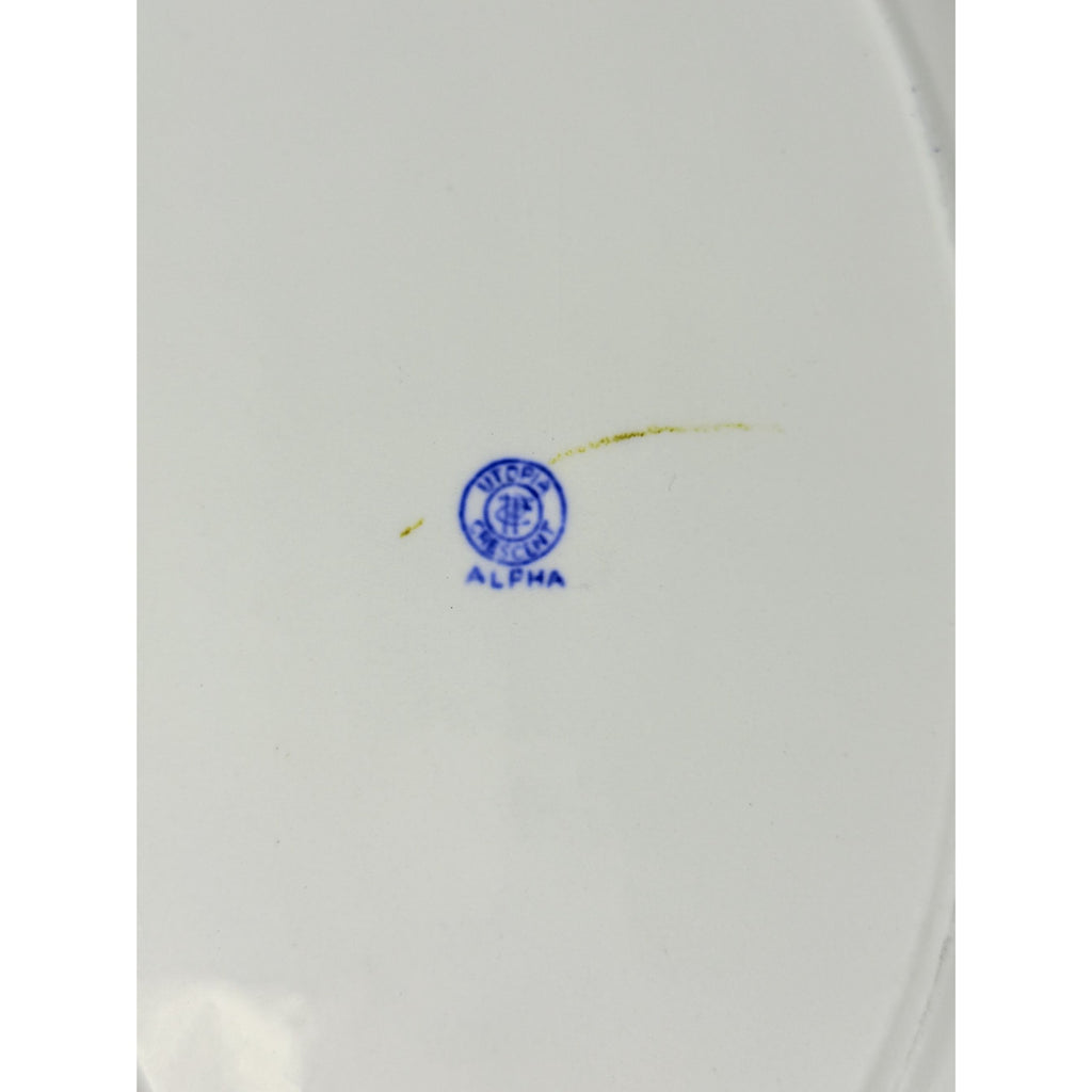 Transferware Rimmed Serving Platter Flow Blue Cresent Utophia Alpha Blue and White Replacement China Trenton NJ Ironstone