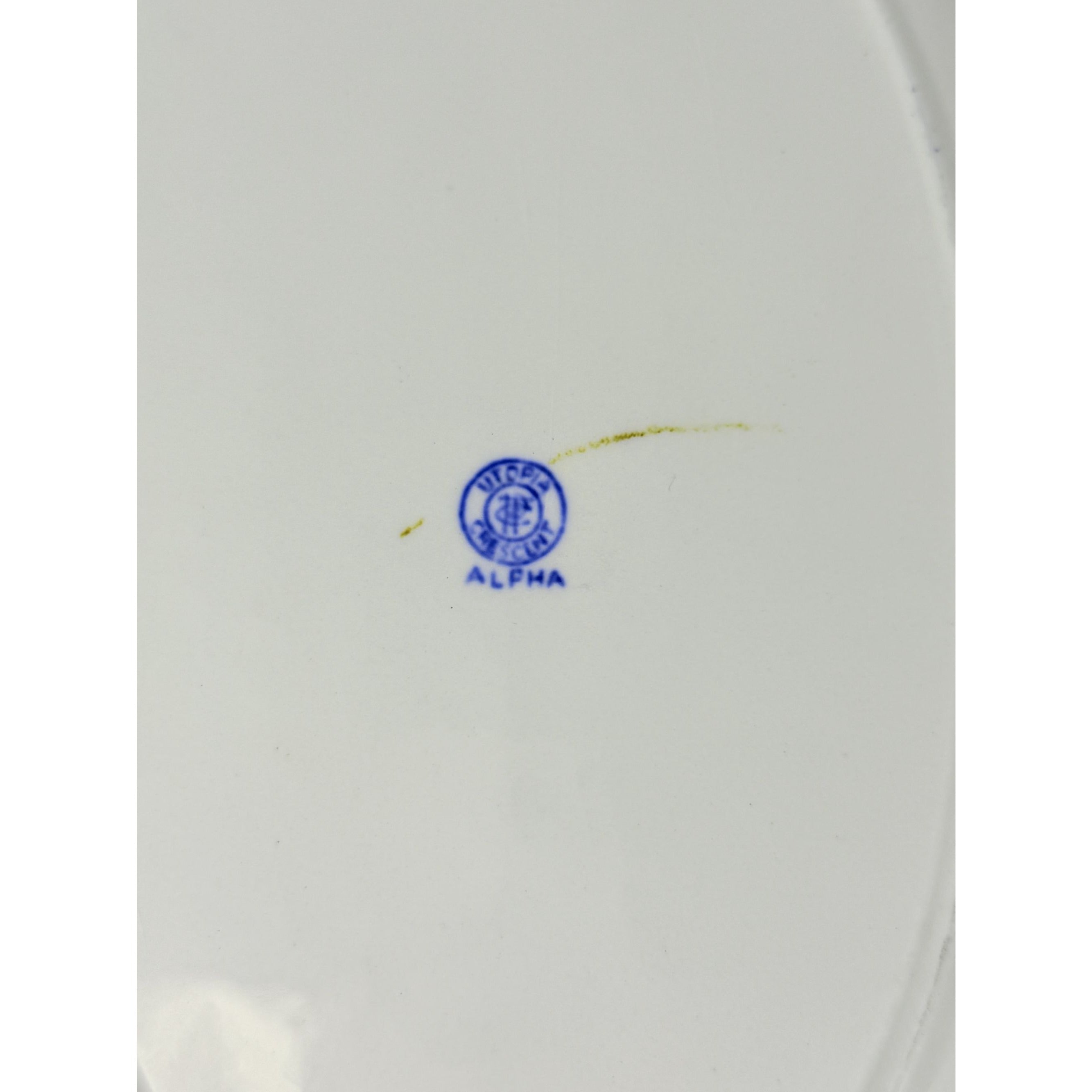 Transferware Rimmed Serving Platter Flow Blue Cresent Utophia Alpha Blue and White Replacement China Trenton NJ Ironstone