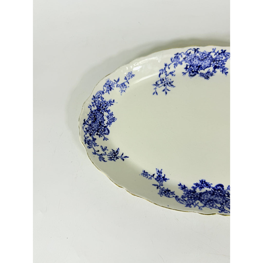 Transferware Rimmed Serving Platter Flow Blue Cresent Utophia Alpha Blue and White Replacement China Trenton NJ Ironstone