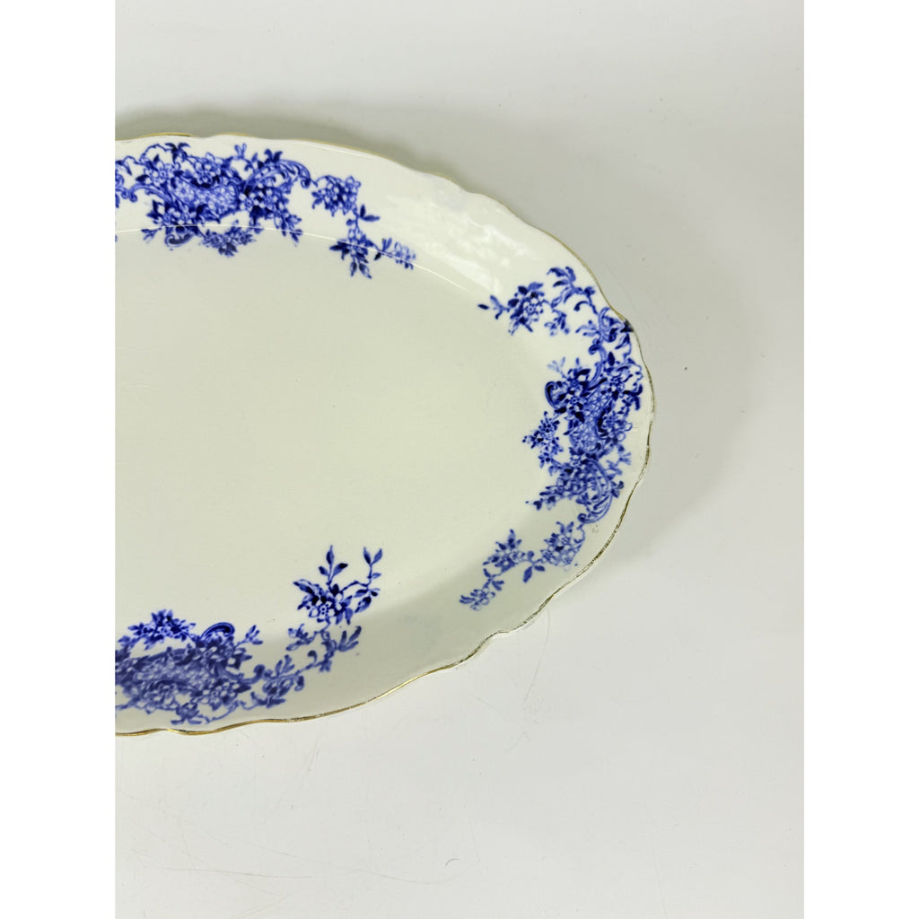 Transferware Rimmed Serving Platter Flow Blue Cresent Utophia Alpha Blue and White Replacement China Trenton NJ Ironstone