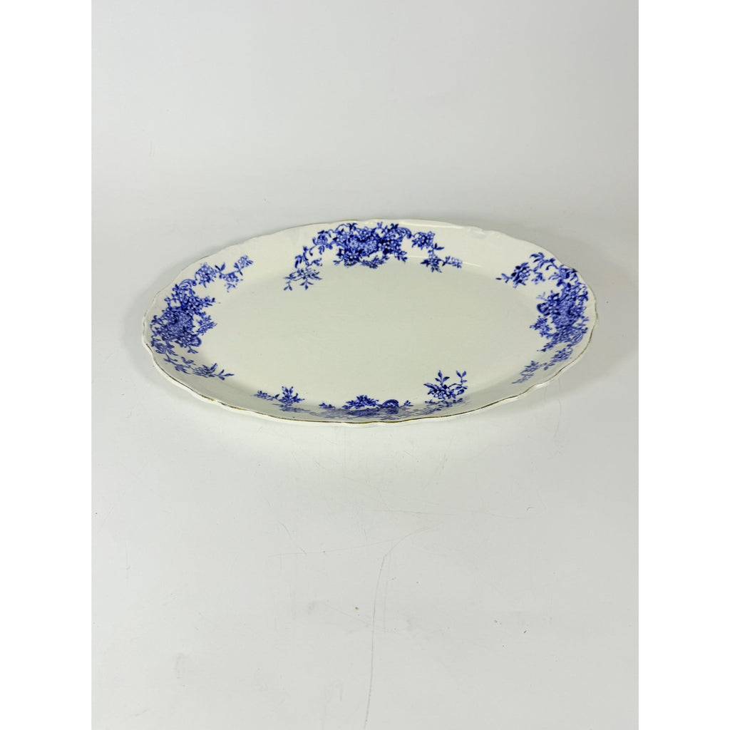 Transferware Rimmed Serving Platter Flow Blue Cresent Utophia Alpha Blue and White Replacement China Trenton NJ Ironstone