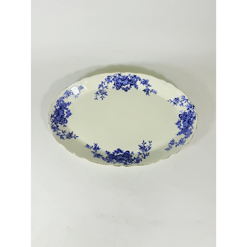 Transferware Rimmed Serving Platter Flow Blue Cresent Utophia Alpha Blue and White Replacement China Trenton NJ Ironstone