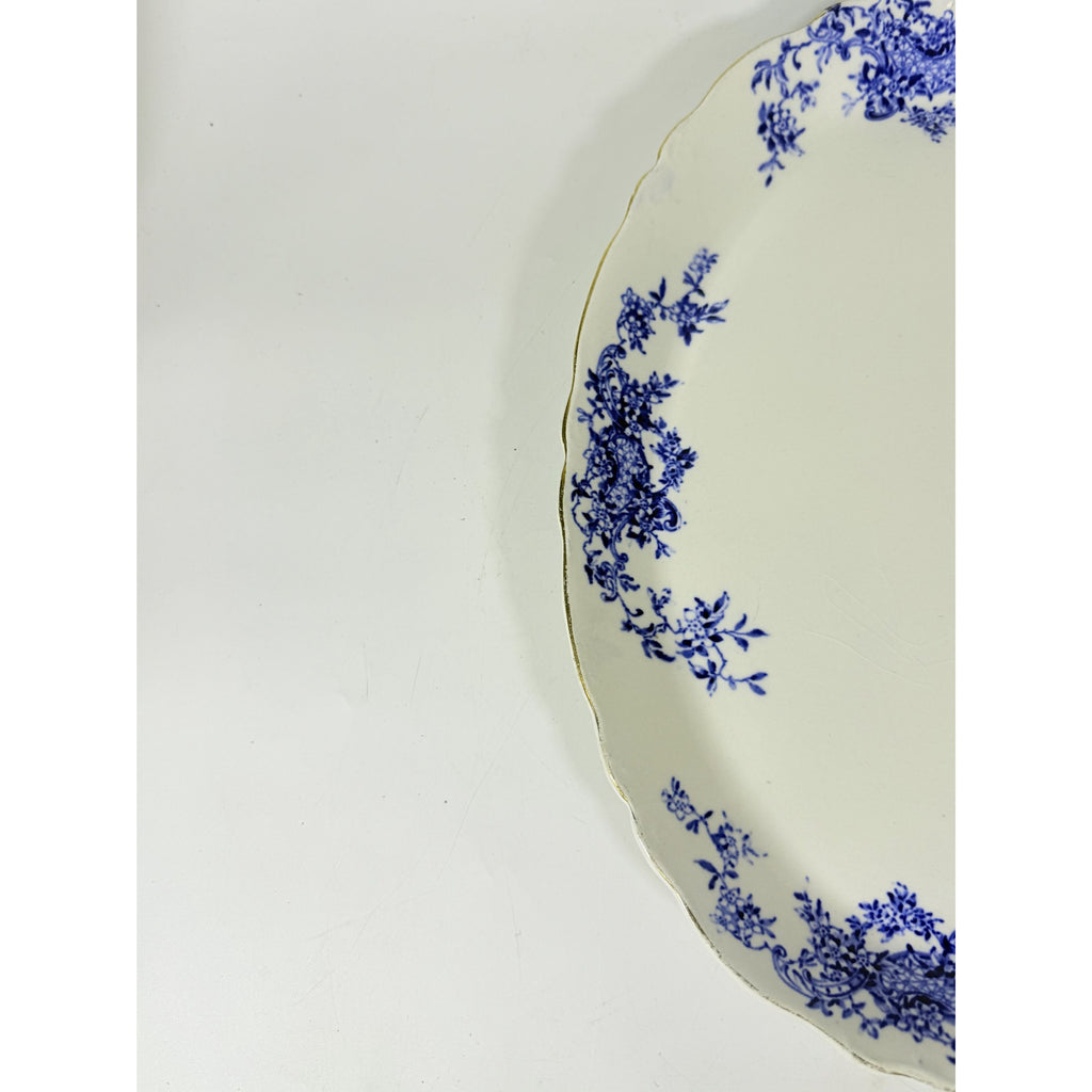 Transferware Rimmed Serving Platter Flow Blue Cresent Utophia Alpha Blue and White Replacement China Trenton NJ Ironstone