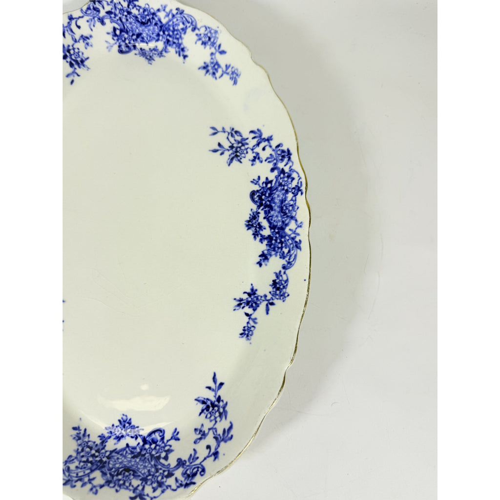 Transferware Rimmed Serving Platter Flow Blue Cresent Utophia Alpha Blue and White Replacement China Trenton NJ Ironstone
