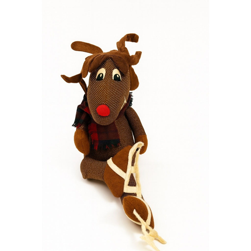 Handmade Polka Dot Reindeer Doll With Plaid Scarf & Felt Accents Brown | Shefl Sitter Christmas Home  Decor Decorative Accent