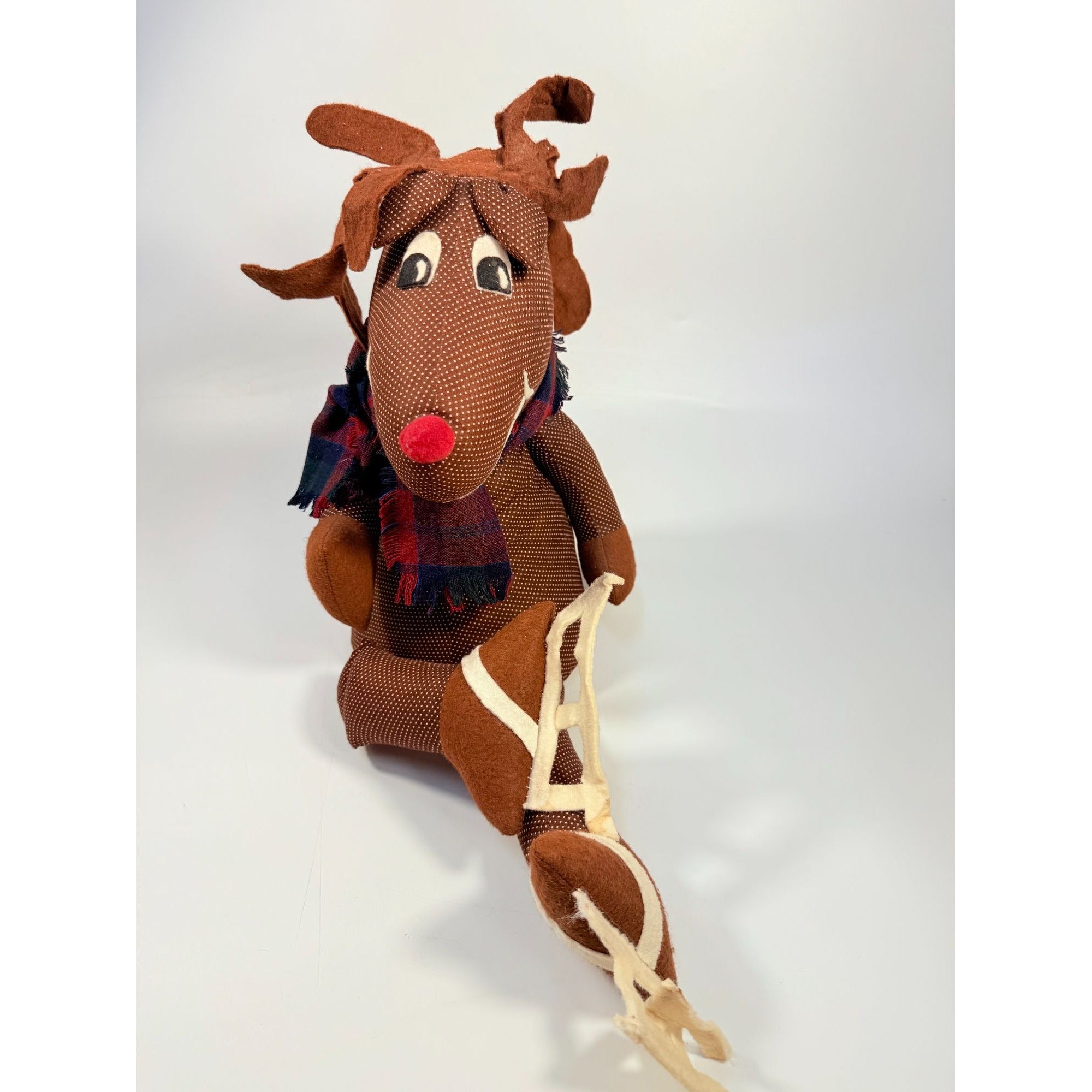 Handmade Polka Dot Reindeer Doll With Plaid Scarf & Felt Accents Brown | Shefl Sitter Christmas Home  Decor Decorative Accent
