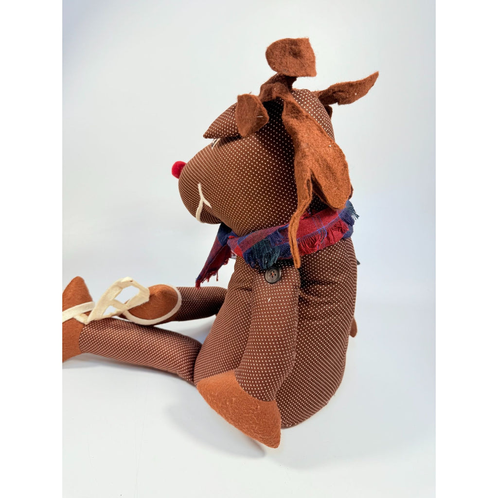 Handmade Polka Dot Reindeer Doll With Plaid Scarf & Felt Accents Brown | Shefl Sitter Christmas Home  Decor Decorative Accent