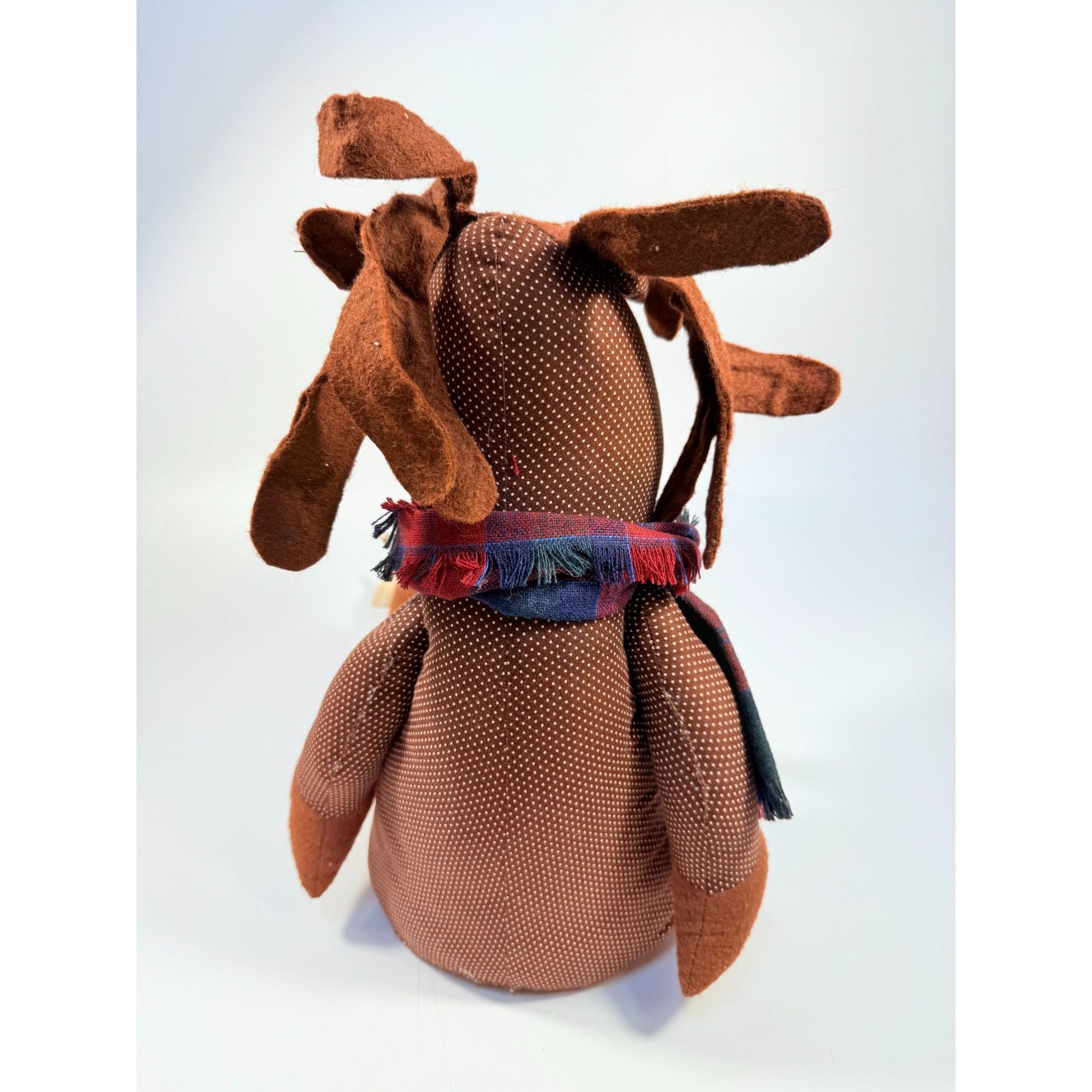 Handmade Polka Dot Reindeer Doll With Plaid Scarf & Felt Accents Brown | Shefl Sitter Christmas Home  Decor Decorative Accent