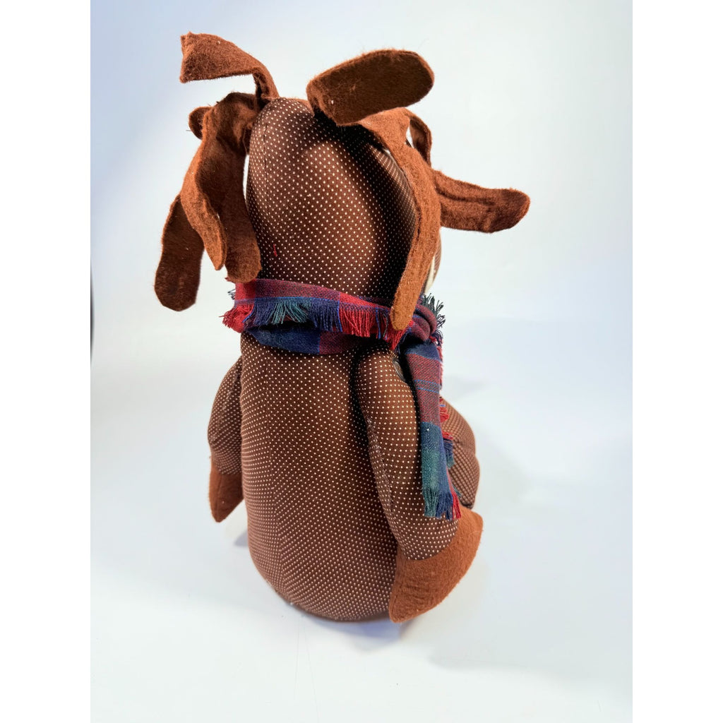 Handmade Polka Dot Reindeer Doll With Plaid Scarf & Felt Accents Brown | Shefl Sitter Christmas Home  Decor Decorative Accent