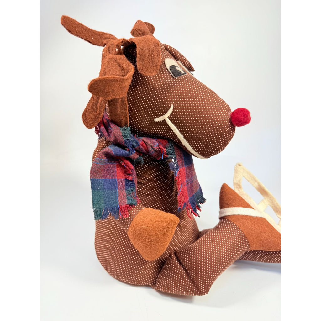 Handmade Polka Dot Reindeer Doll With Plaid Scarf & Felt Accents Brown | Shefl Sitter Christmas Home  Decor Decorative Accent