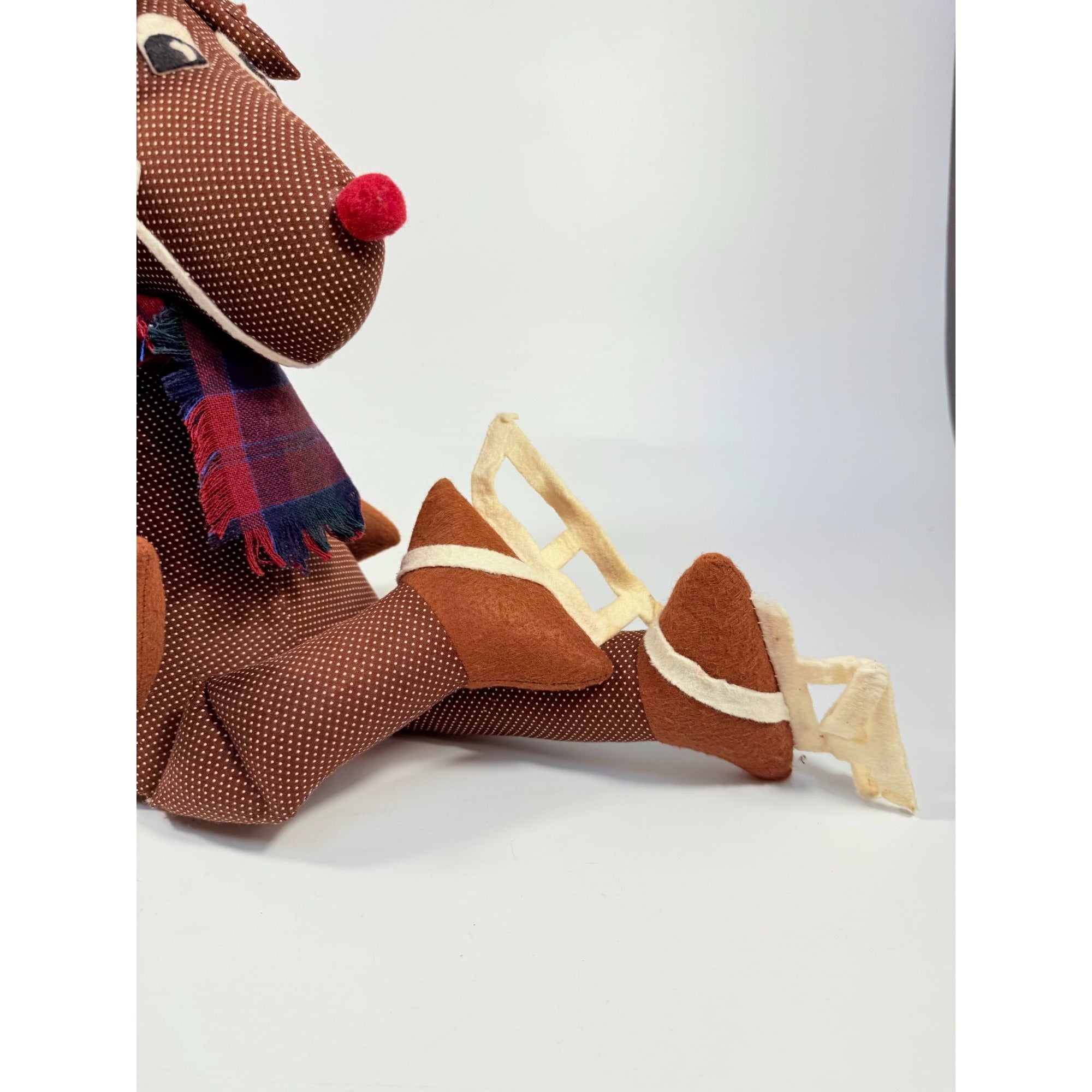 Handmade Polka Dot Reindeer Doll With Plaid Scarf & Felt Accents Brown | Shefl Sitter Christmas Home  Decor Decorative Accent