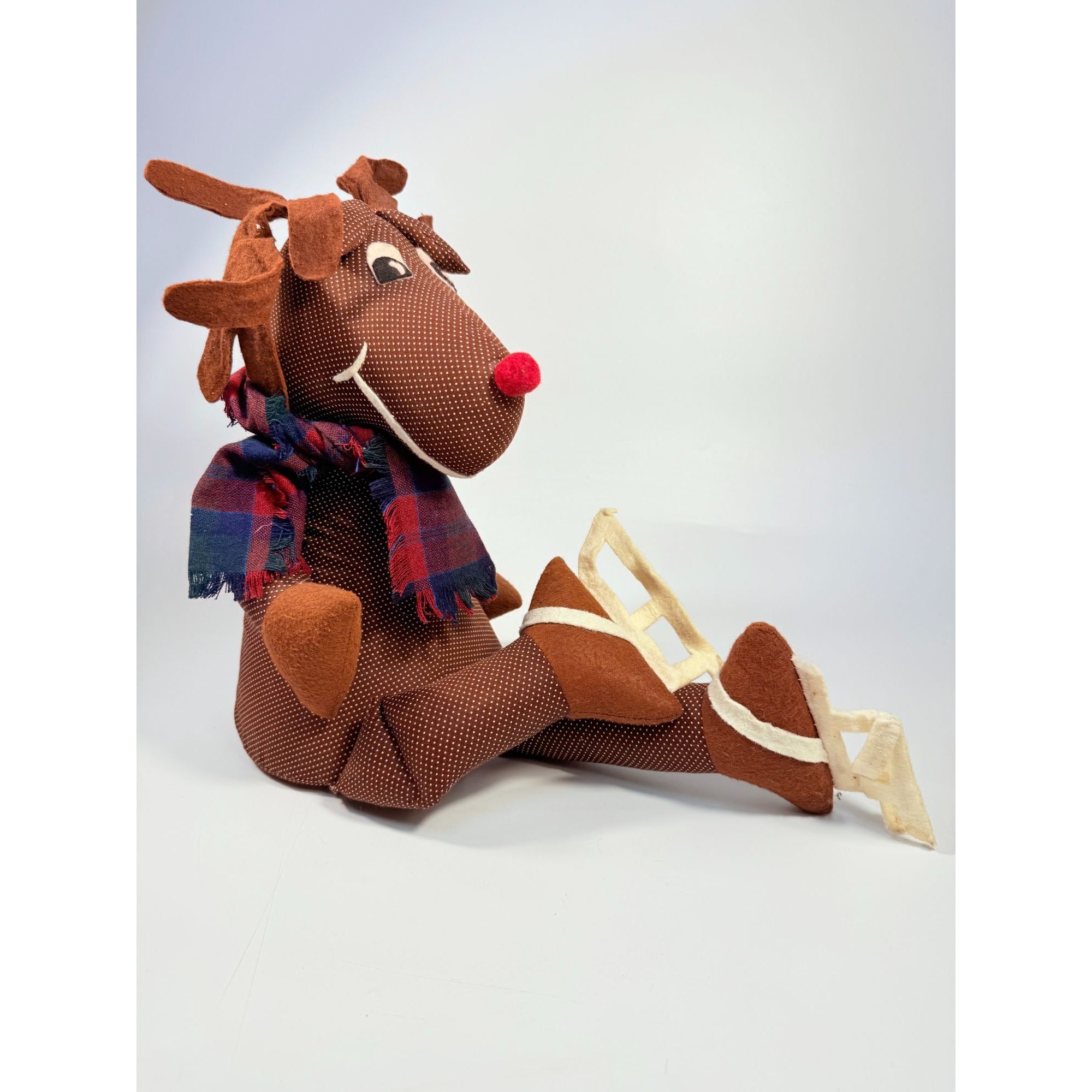Handmade Polka Dot Reindeer Doll With Plaid Scarf & Felt Accents Brown | Shefl Sitter Christmas Home  Decor Decorative Accent