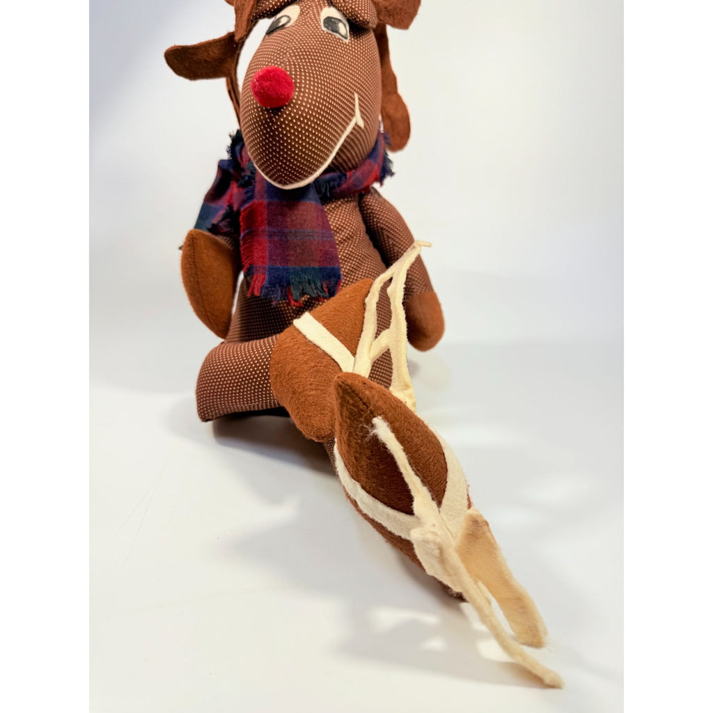 Handmade Polka Dot Reindeer Doll With Plaid Scarf & Felt Accents Brown | Shefl Sitter Christmas Home  Decor Decorative Accent