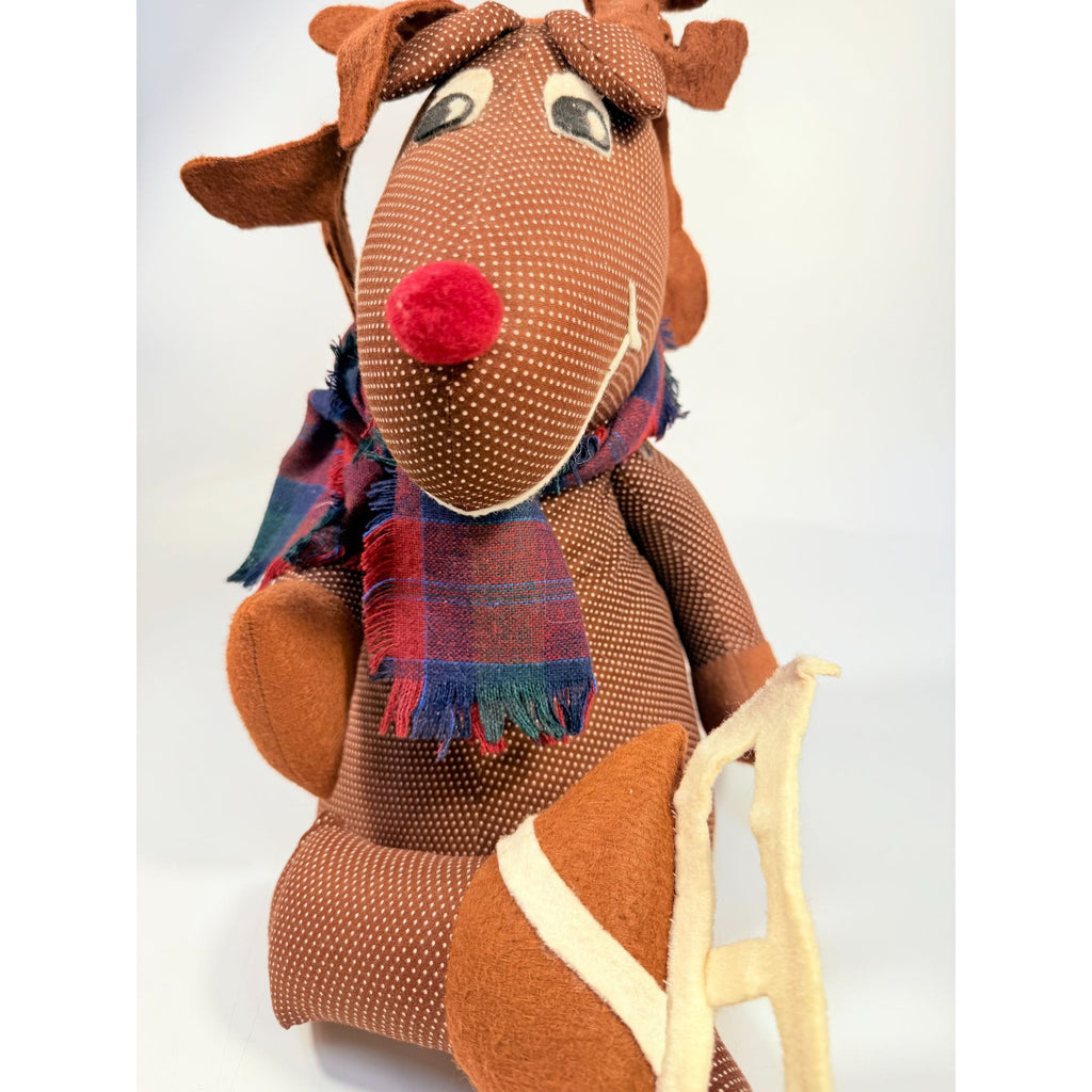 Handmade Polka Dot Reindeer Doll With Plaid Scarf & Felt Accents Brown | Shefl Sitter Christmas Home  Decor Decorative Accent