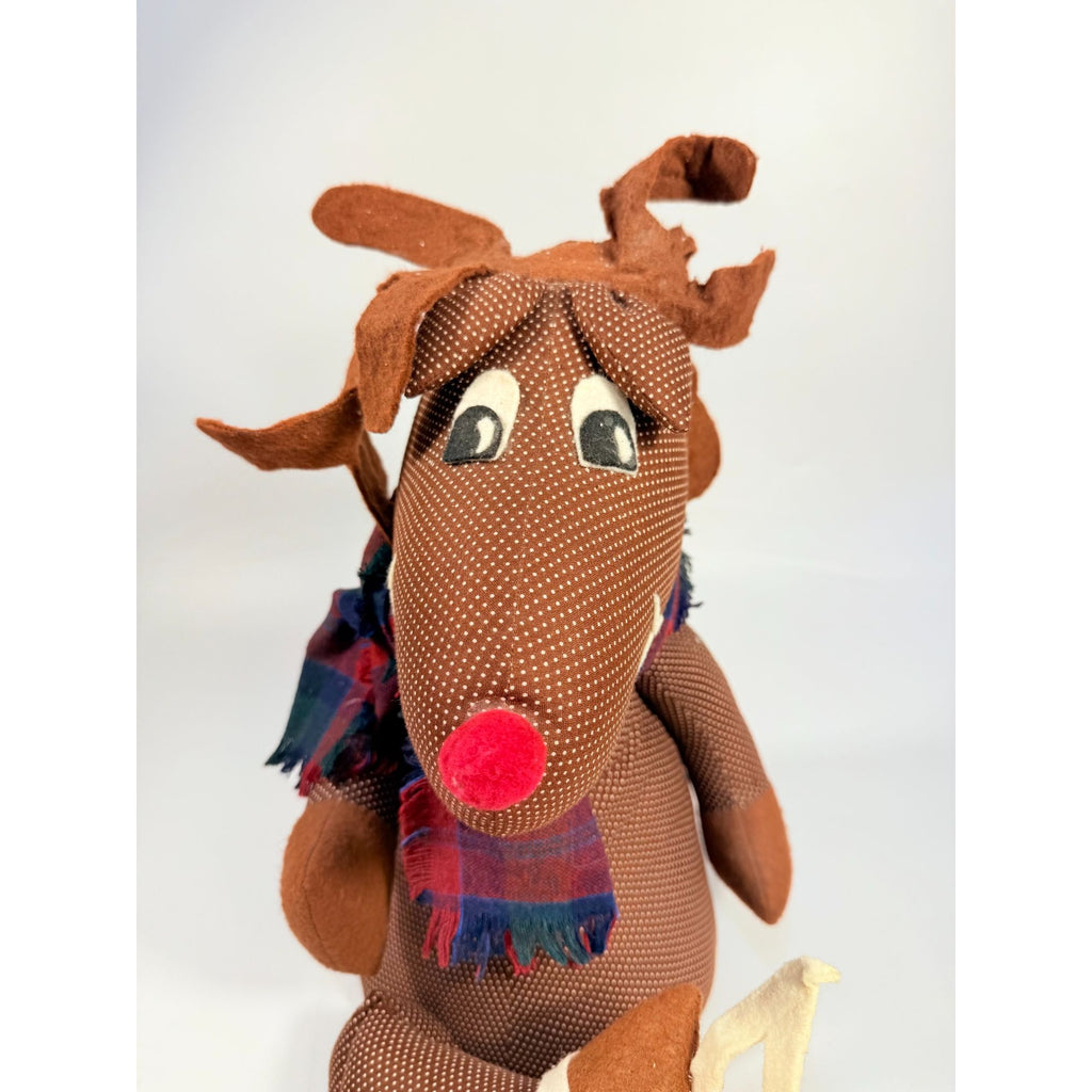 Handmade Polka Dot Reindeer Doll With Plaid Scarf & Felt Accents Brown | Shefl Sitter Christmas Home  Decor Decorative Accent