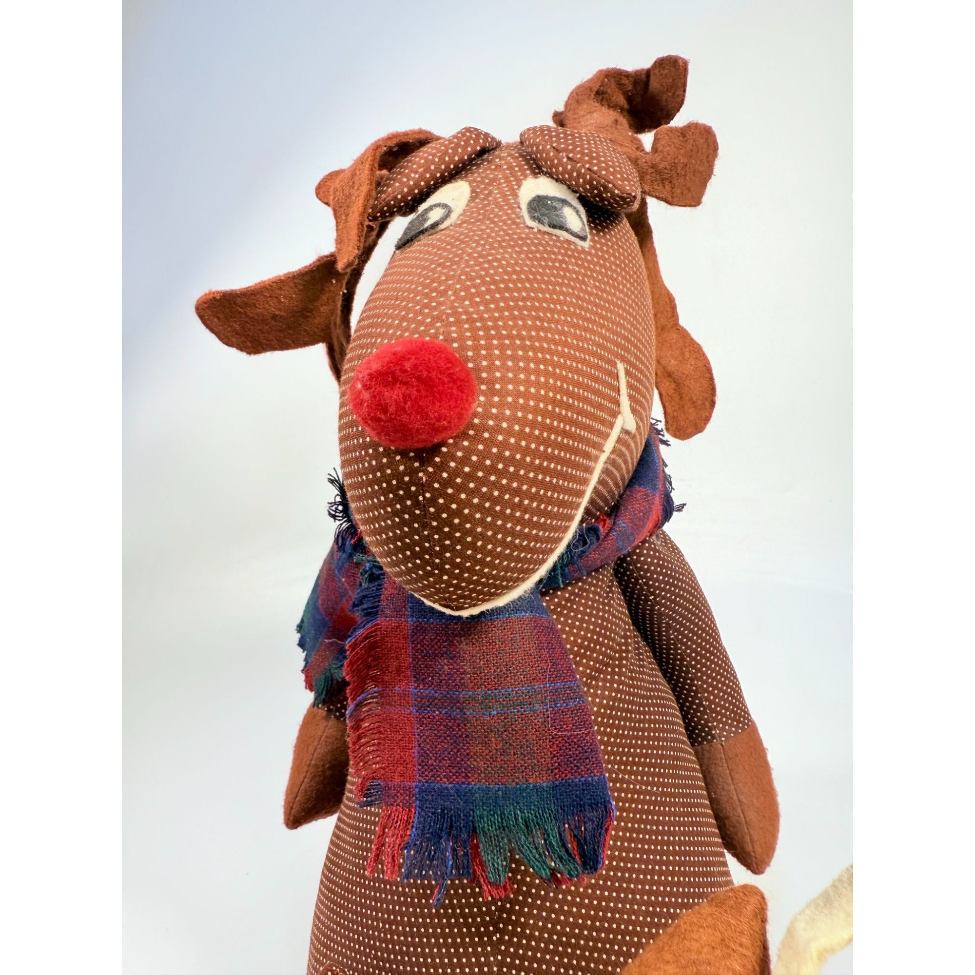 Handmade Polka Dot Reindeer Doll With Plaid Scarf & Felt Accents Brown | Shefl Sitter Christmas Home  Decor Decorative Accent