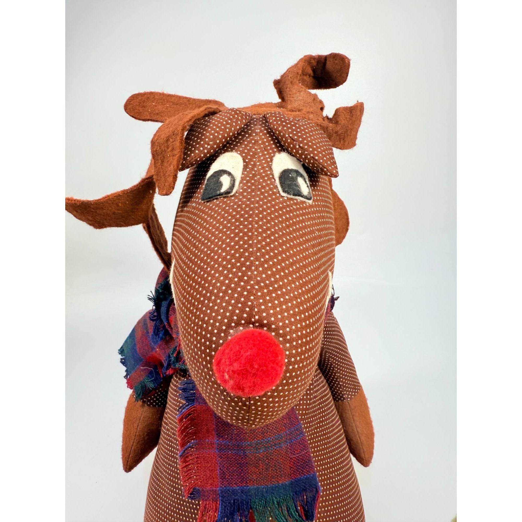 Handmade Polka Dot Reindeer Doll With Plaid Scarf & Felt Accents Brown | Shefl Sitter Christmas Home  Decor Decorative Accent