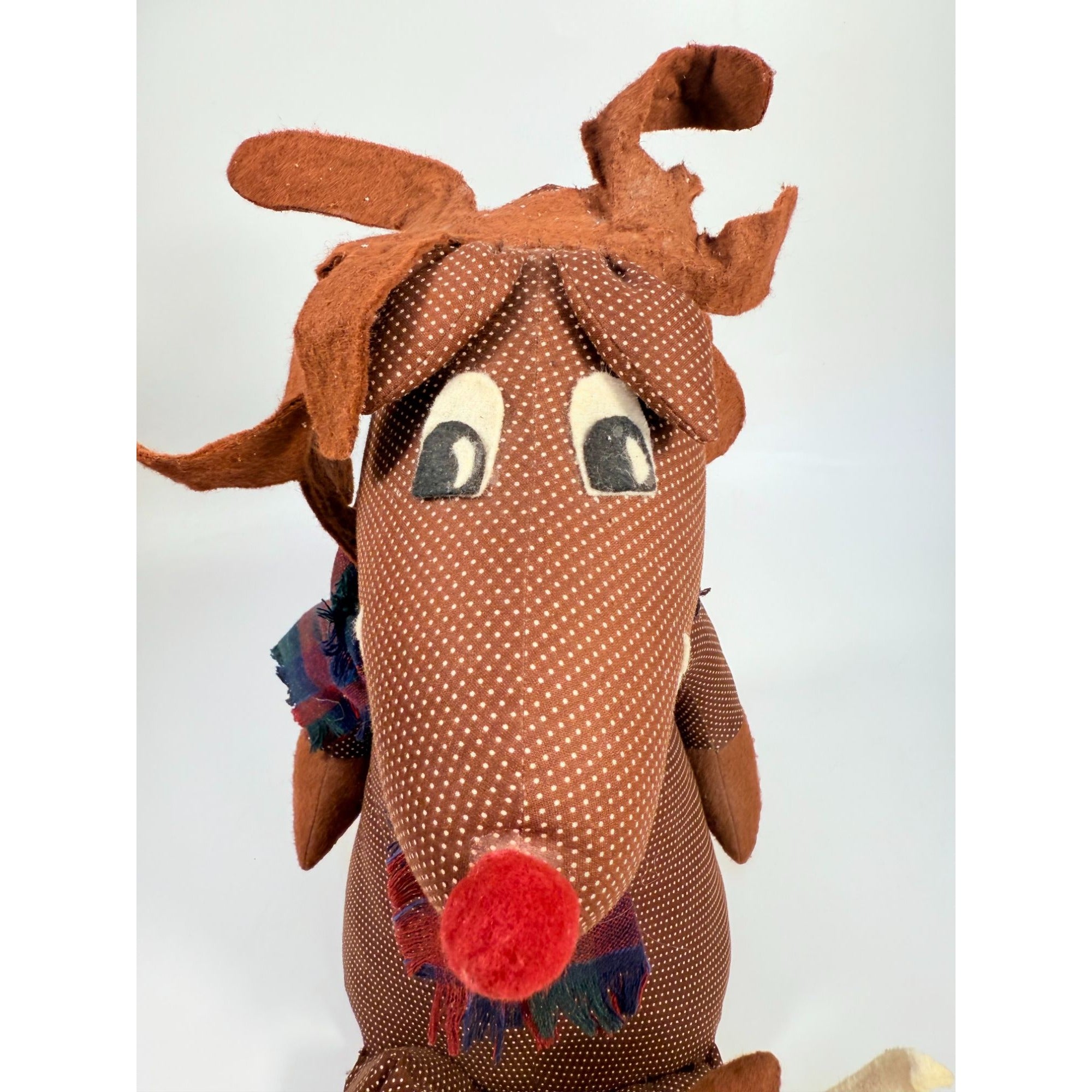 Handmade Polka Dot Reindeer Doll With Plaid Scarf & Felt Accents Brown | Shefl Sitter Christmas Home  Decor Decorative Accent