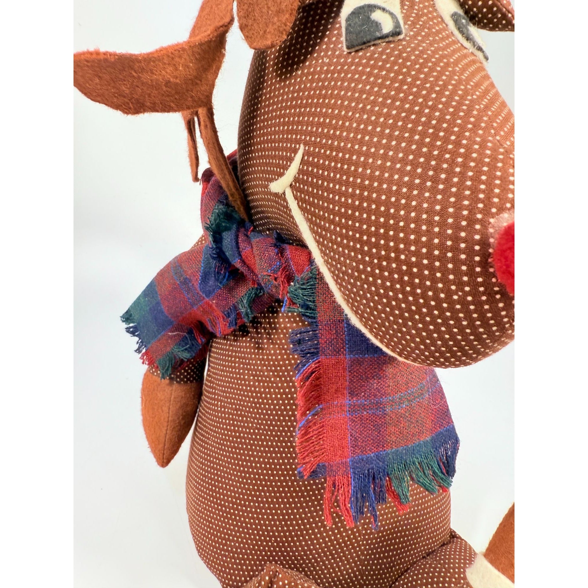 Handmade Polka Dot Reindeer Doll With Plaid Scarf & Felt Accents Brown | Shefl Sitter Christmas Home  Decor Decorative Accent