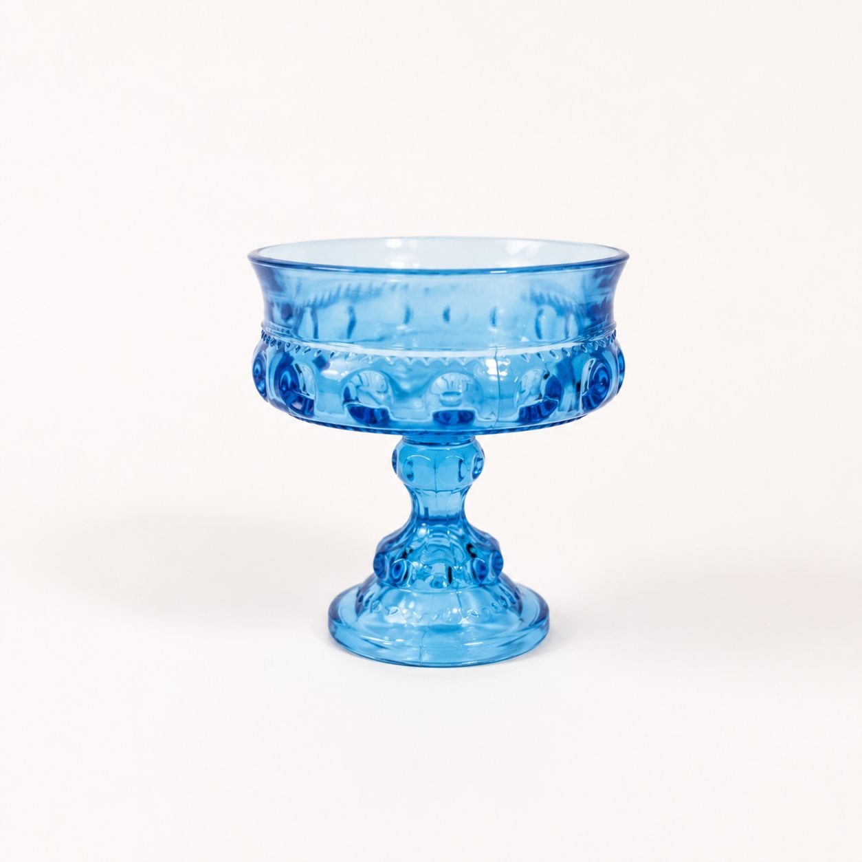 Pedestal Compote Dish Indiana Glass Ice Blue Kings Crown Thumbprint Vintage Blue Glass Candy  Bowl Electric Blue Glass MCM Decor