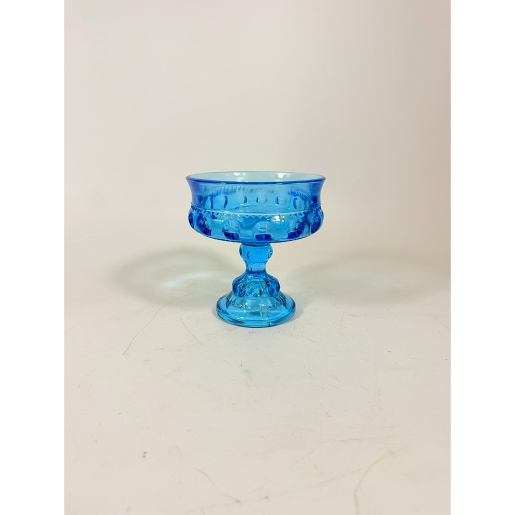 Pedestal Compote Dish Indiana Glass Ice Blue Kings Crown Thumbprint Vintage Blue Glass Candy  Bowl Electric Blue Glass MCM Decor