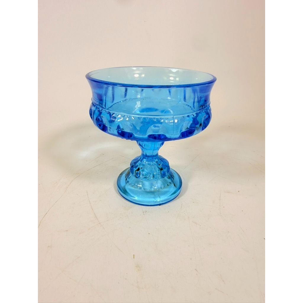 Pedestal Compote Dish Indiana Glass Ice Blue Kings Crown Thumbprint Vintage Blue Glass Candy  Bowl Electric Blue Glass MCM Decor