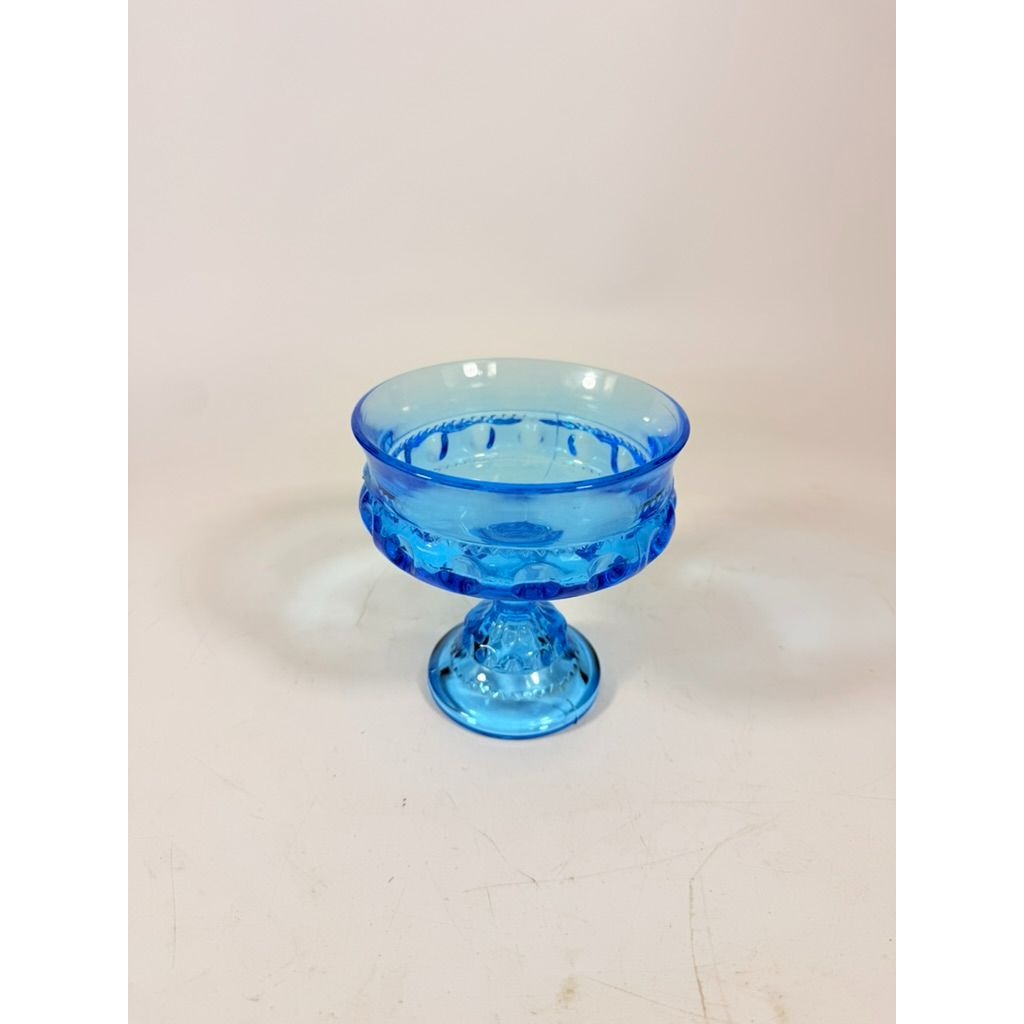 Pedestal Compote Dish Indiana Glass Ice Blue Kings Crown Thumbprint Vintage Blue Glass Candy  Bowl Electric Blue Glass MCM Decor