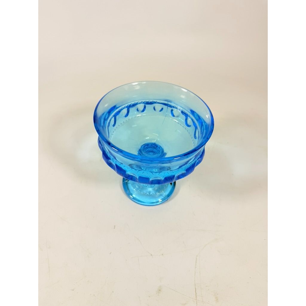 Pedestal Compote Dish Indiana Glass Ice Blue Kings Crown Thumbprint Vintage Blue Glass Candy  Bowl Electric Blue Glass MCM Decor