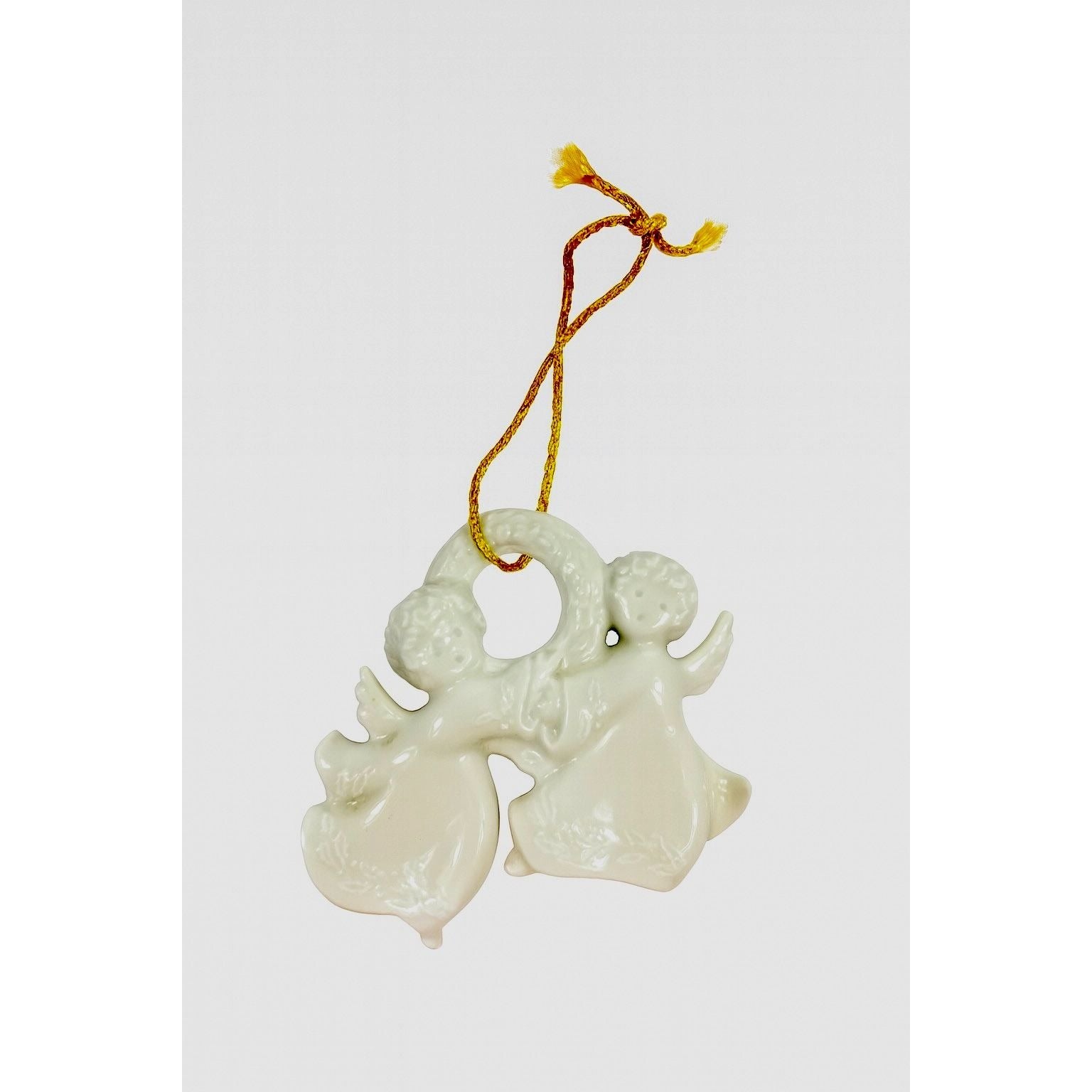 Christmas Tree Ornament Caroling Wreath Haviland Limoges Signed France 1986 Artisit SIgned Vintage Poreceain Holiday Seasonal White