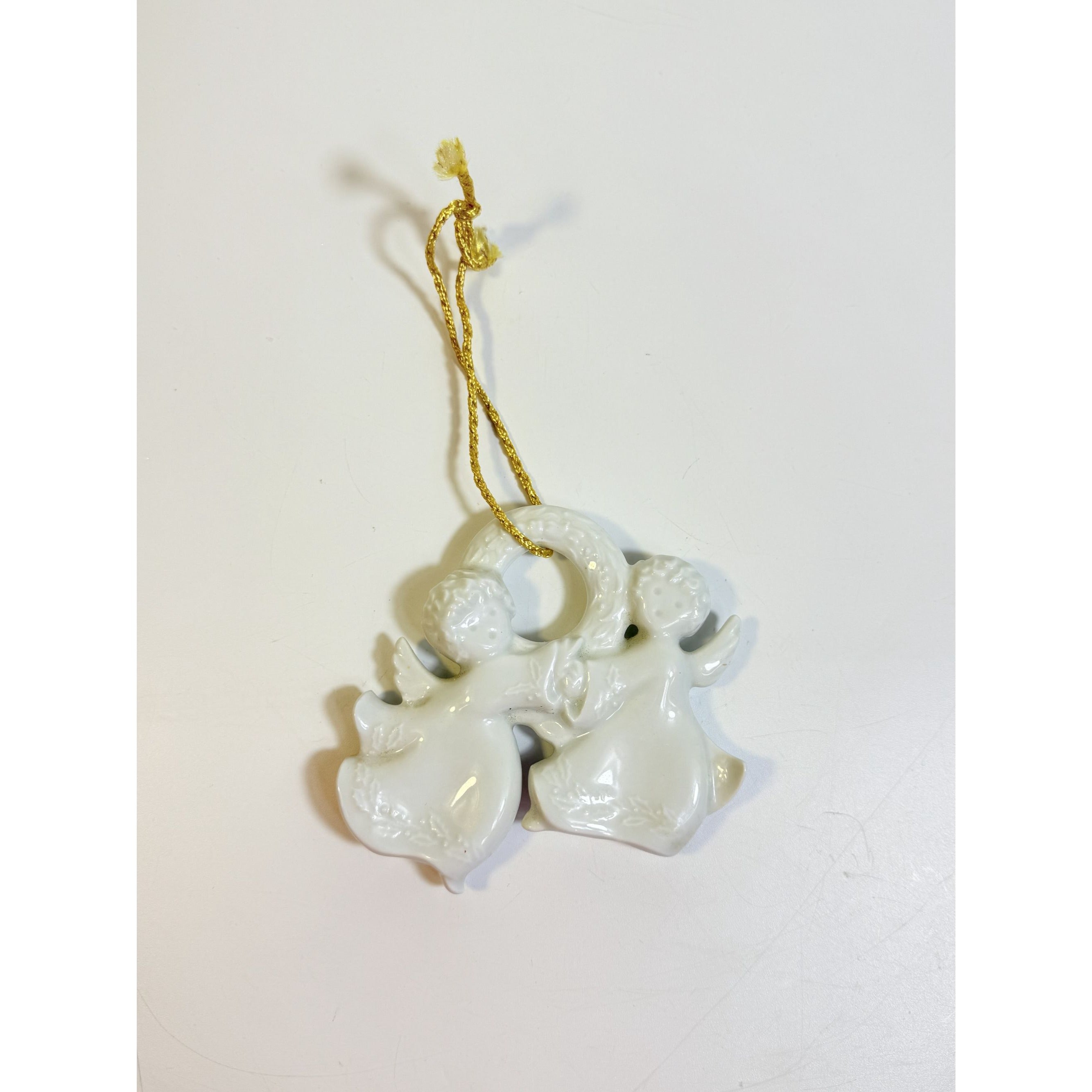 Christmas Tree Ornament Caroling Wreath Haviland Limoges Signed France 1986 Artisit SIgned Vintage Poreceain Holiday Seasonal White