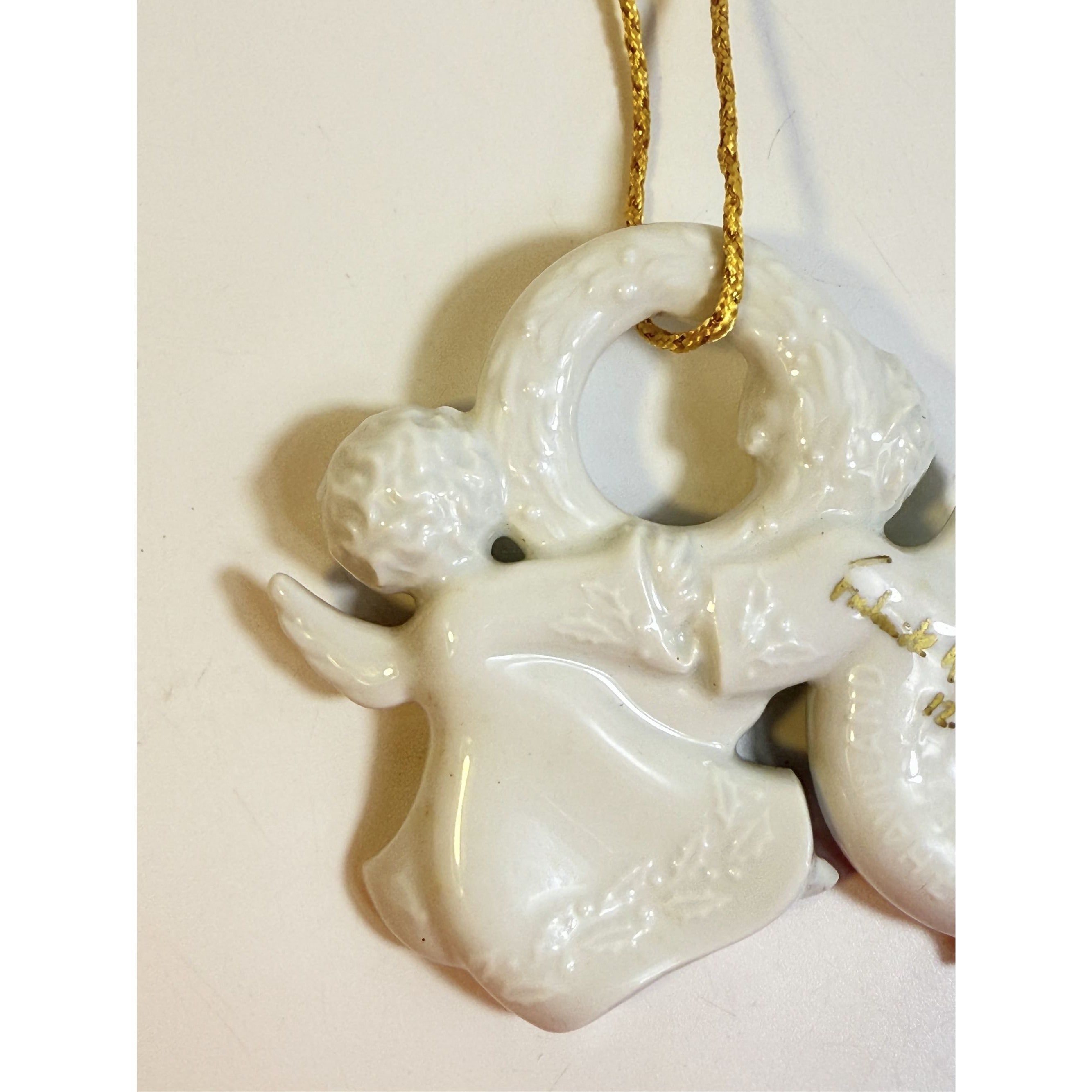 Christmas Tree Ornament Caroling Wreath Haviland Limoges Signed France 1986 Artisit SIgned Vintage Poreceain Holiday Seasonal White