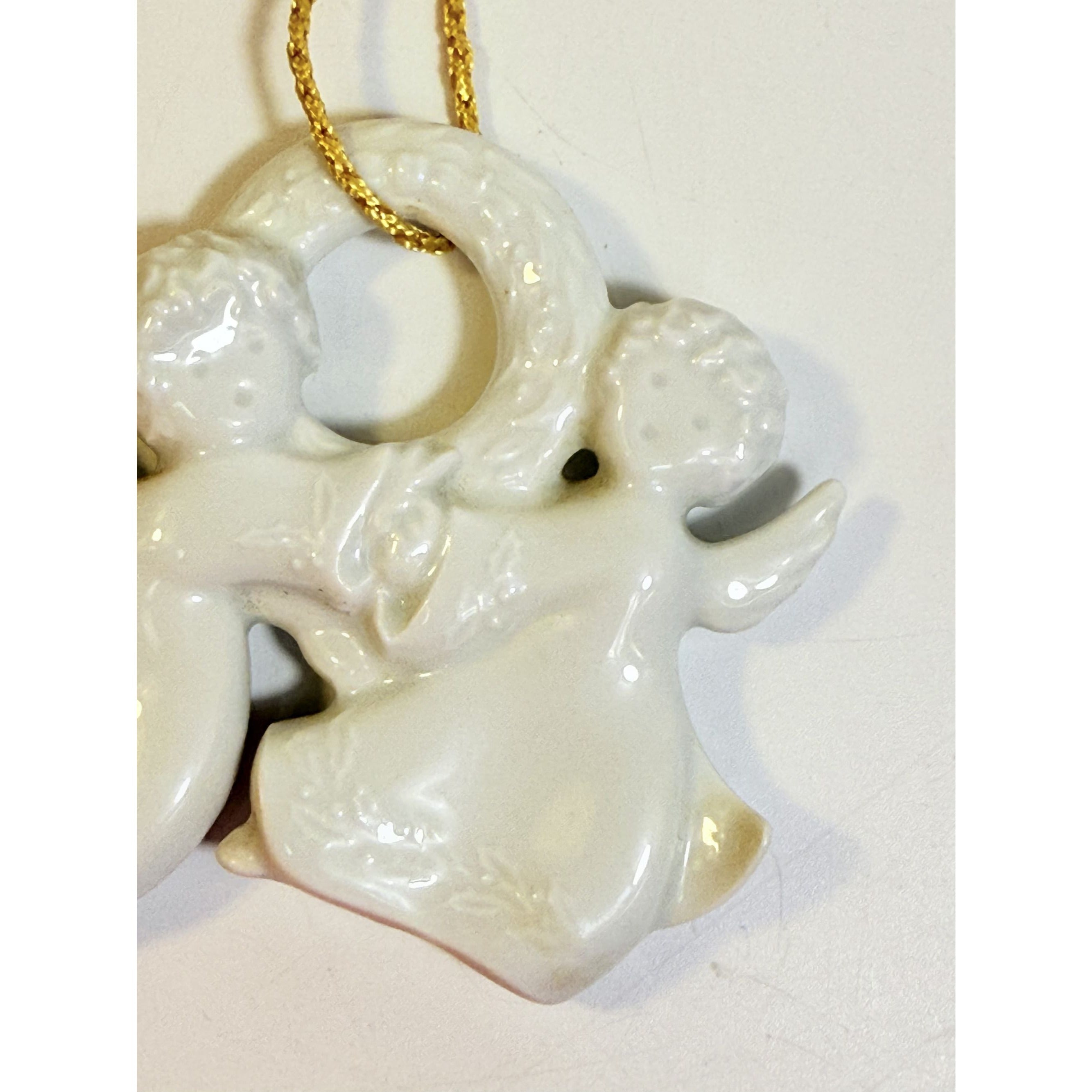 Christmas Tree Ornament Caroling Wreath Haviland Limoges Signed France 1986 Artisit SIgned Vintage Poreceain Holiday Seasonal White