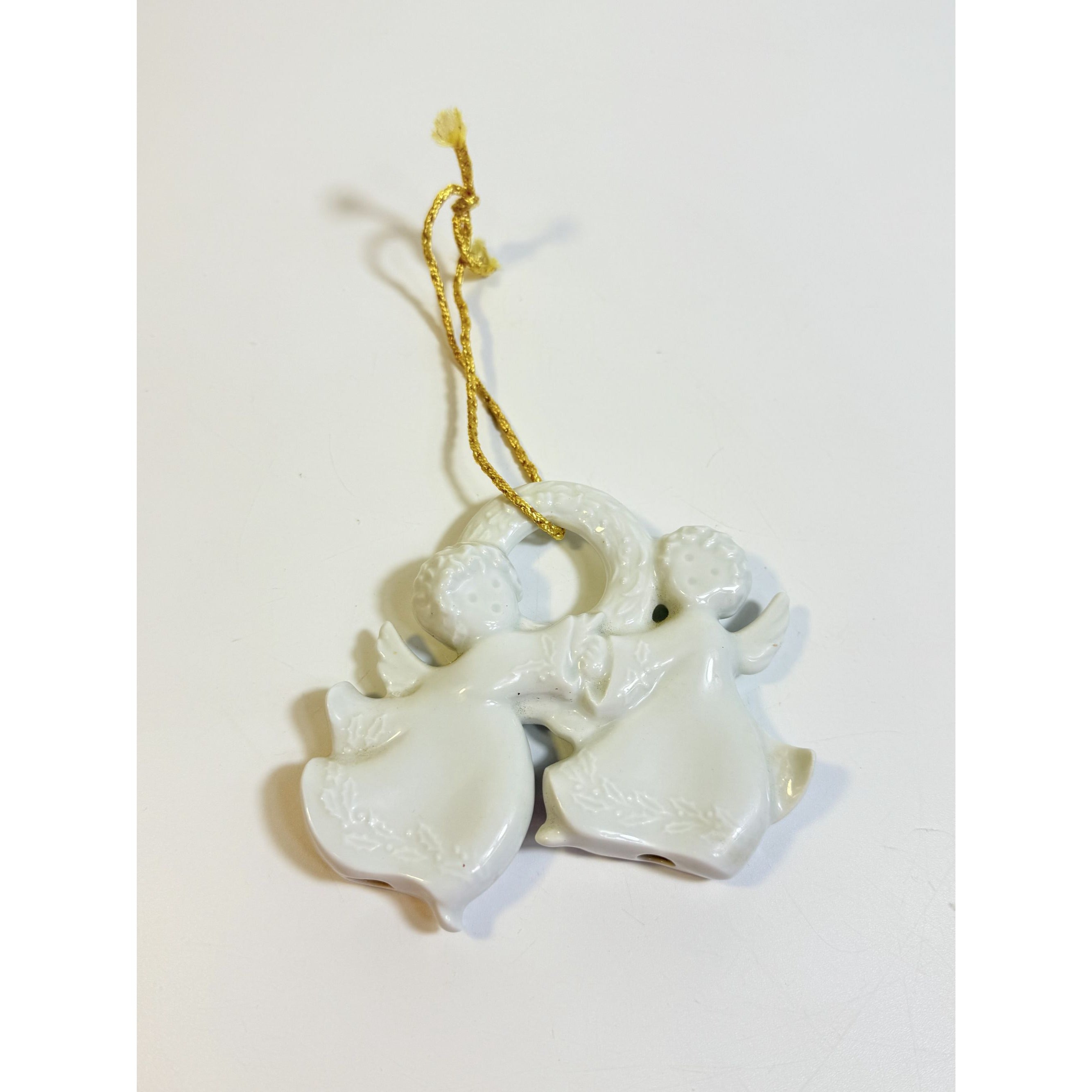 Christmas Tree Ornament Caroling Wreath Haviland Limoges Signed France 1986 Artisit SIgned Vintage Poreceain Holiday Seasonal White