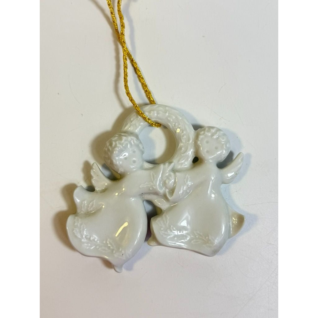 Christmas Tree Ornament Caroling Wreath Haviland Limoges Signed France 1986 Artisit SIgned Vintage Poreceain Holiday Seasonal White