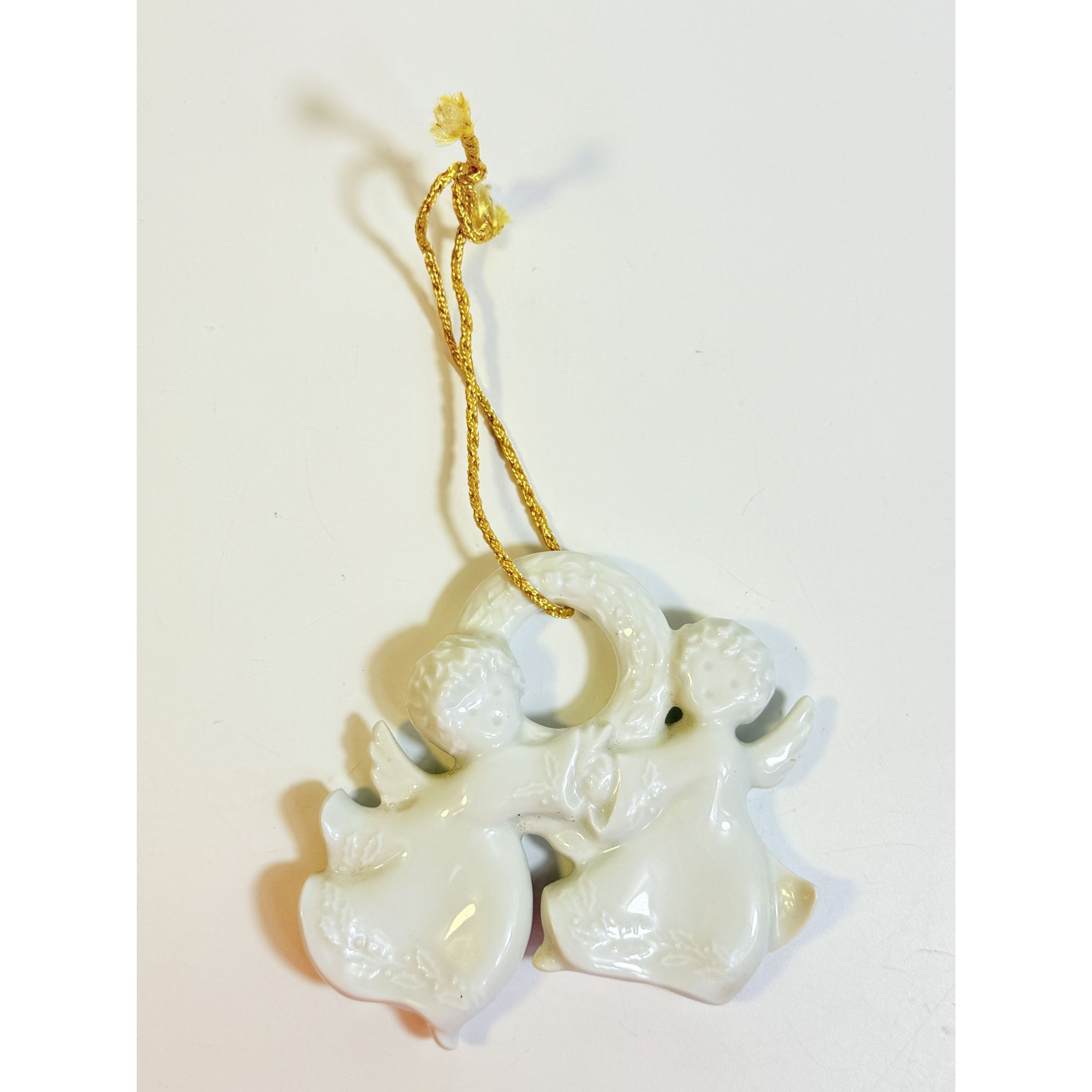 Christmas Tree Ornament Caroling Wreath Haviland Limoges Signed France 1986 Artisit SIgned Vintage Poreceain Holiday Seasonal White