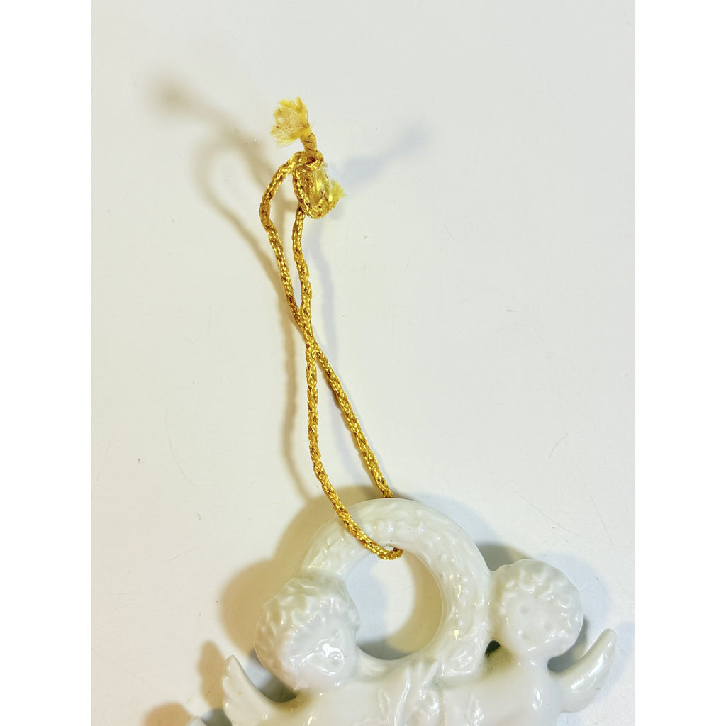Christmas Tree Ornament Caroling Wreath Haviland Limoges Signed France 1986 Artisit SIgned Vintage Poreceain Holiday Seasonal White