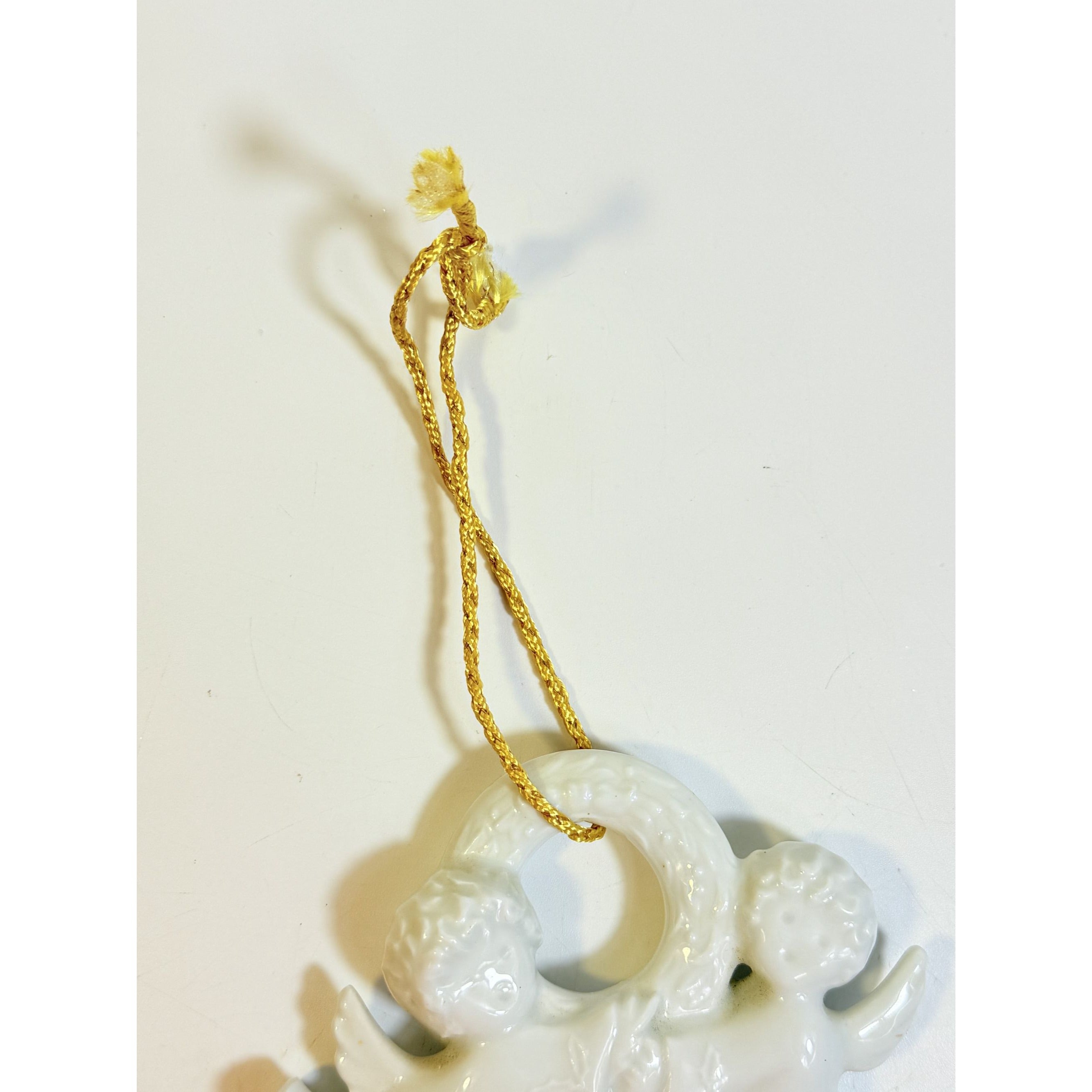 Christmas Tree Ornament Caroling Wreath Haviland Limoges Signed France 1986 Artisit SIgned Vintage Poreceain Holiday Seasonal White
