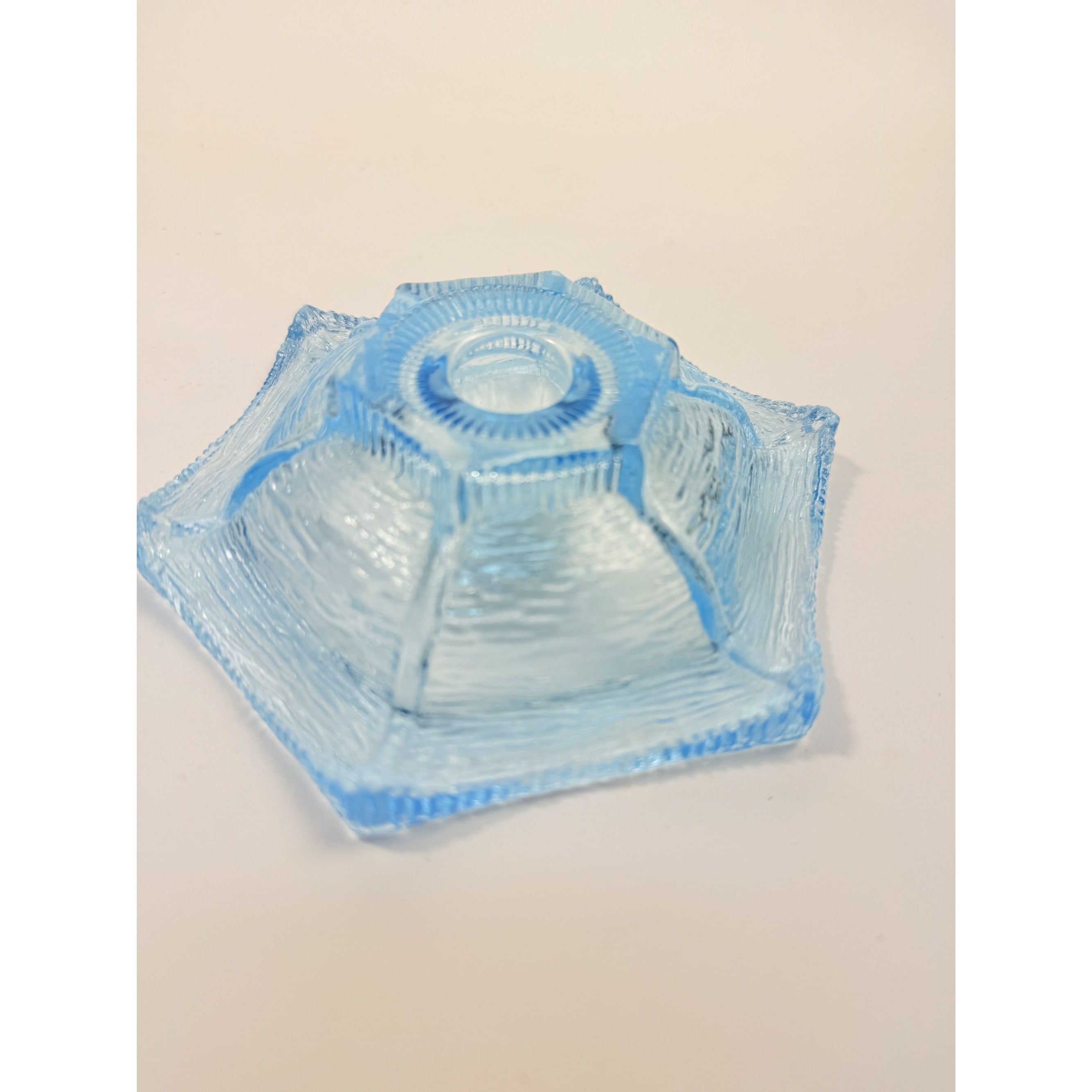 Taper Candle Holder LE Smith Pagoda Light Ice Blue Textured Glass Candleholder Vintage Collectible Glassware Home Decor Decorative Accents