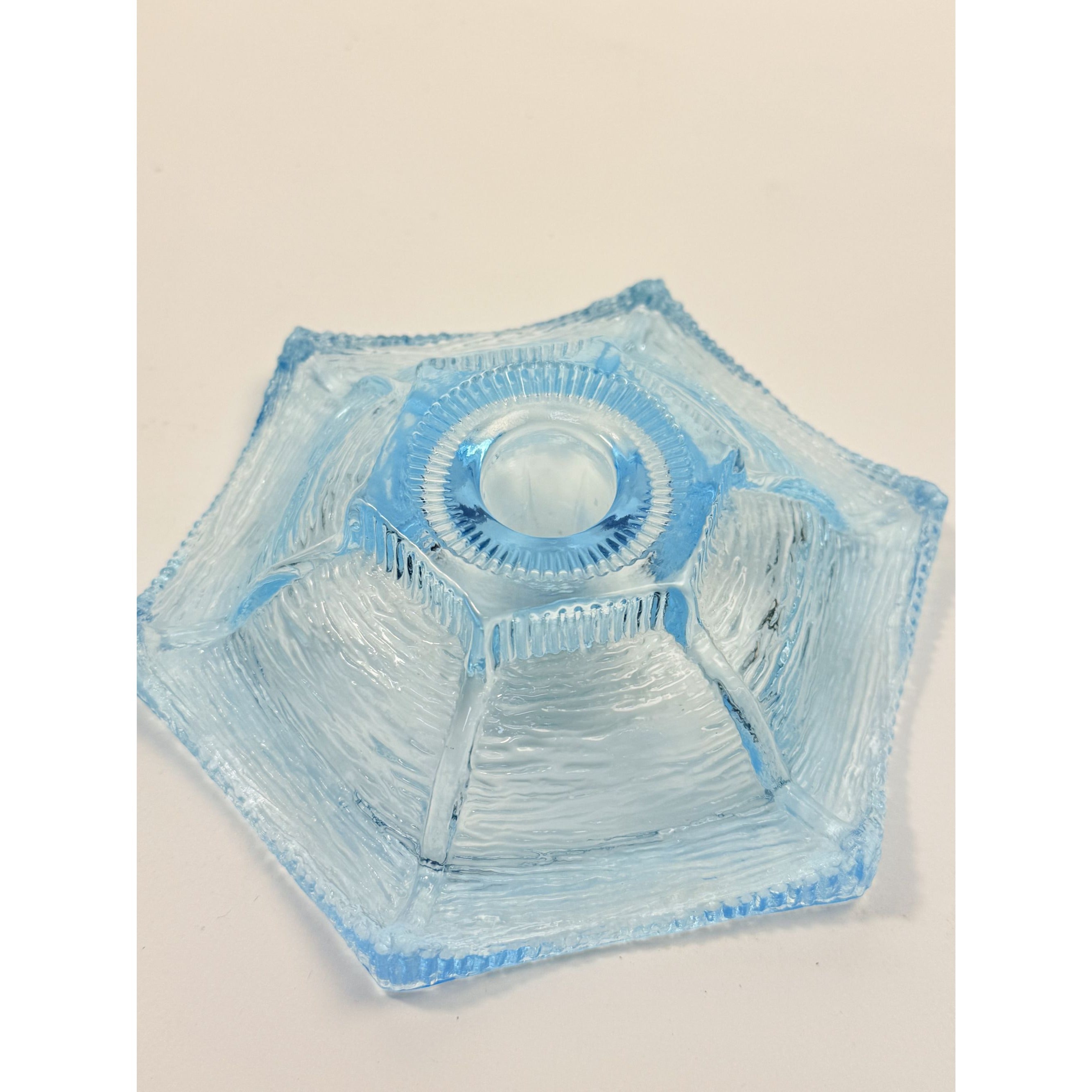 Taper Candle Holder LE Smith Pagoda Light Ice Blue Textured Glass Candleholder Vintage Collectible Glassware Home Decor Decorative Accents