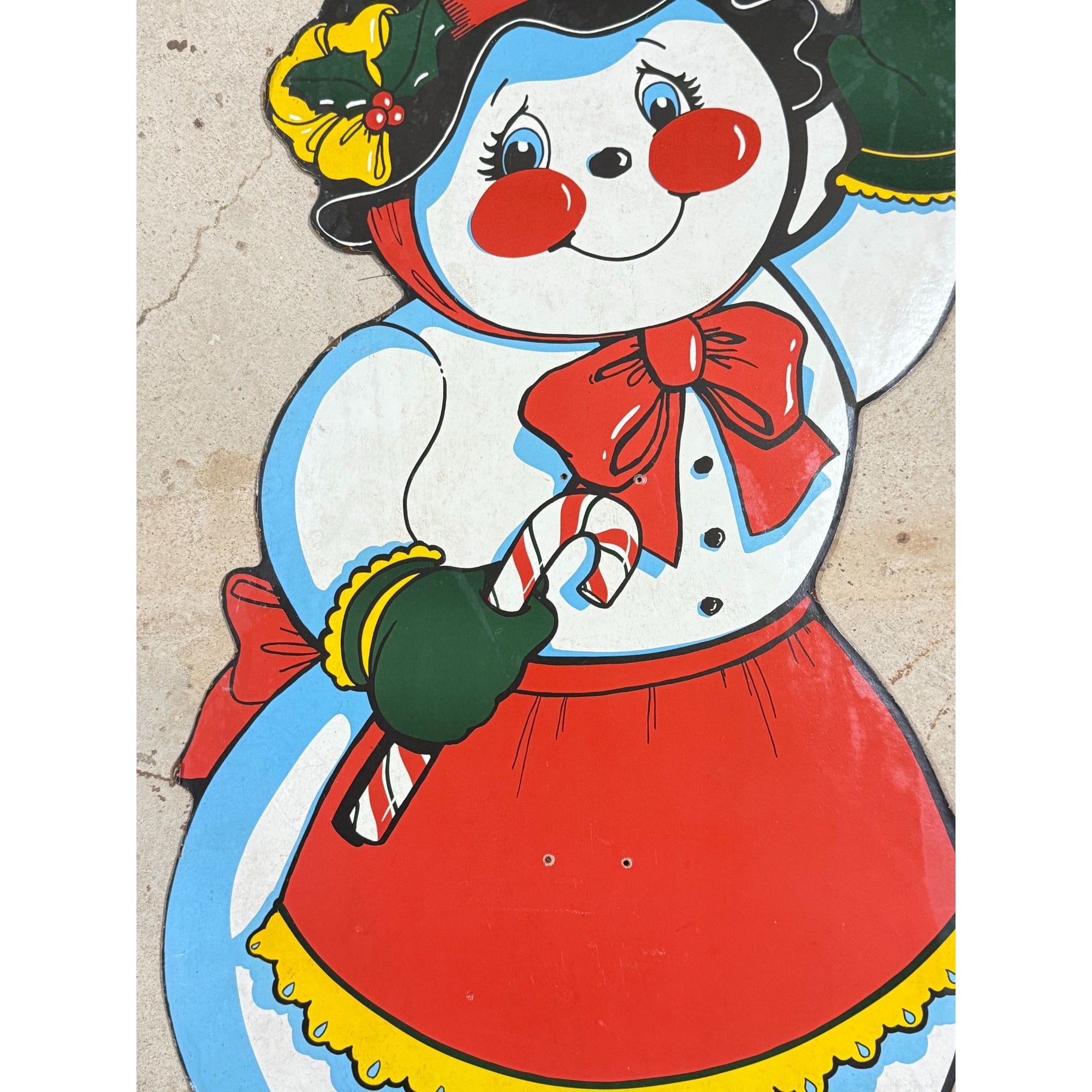 Mrs Ms Snowman Cutout Wall Decor 1950’s-1960’s Era Masonite Board Vintage Christmas Cartoon Mid Century Retro Holiday Seasonal Decor
