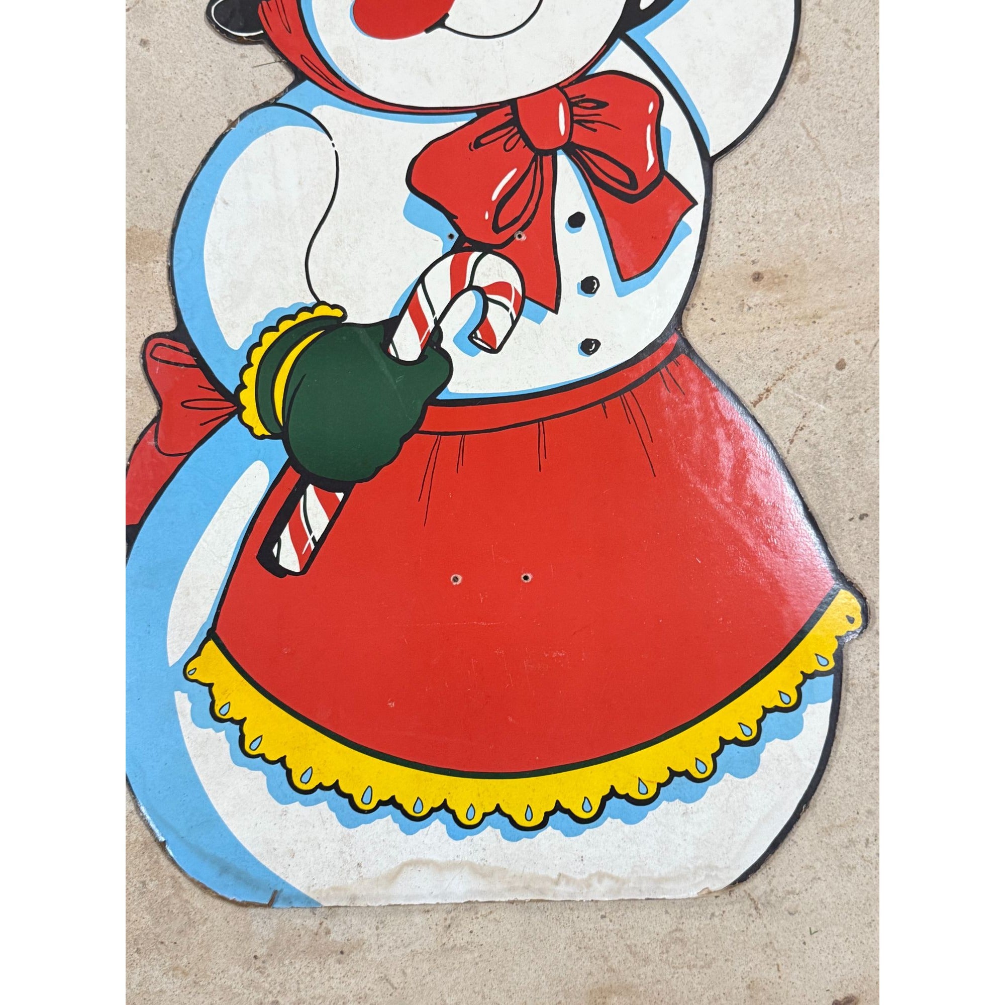 Mrs Ms Snowman Cutout Wall Decor 1950’s-1960’s Era Masonite Board Vintage Christmas Cartoon Mid Century Retro Holiday Seasonal Decor
