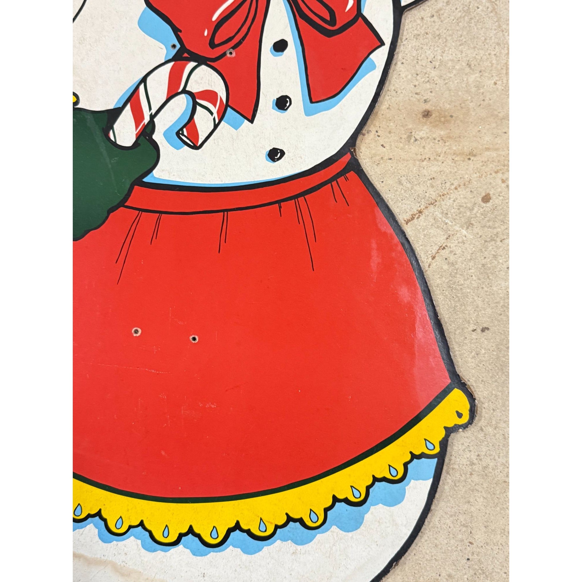Mrs Ms Snowman Cutout Wall Decor 1950’s-1960’s Era Masonite Board Vintage Christmas Cartoon Mid Century Retro Holiday Seasonal Decor