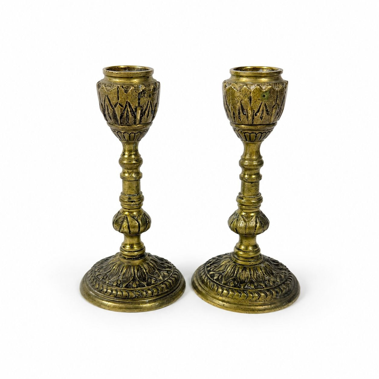 English Brass Candlesticks Pair Embossed Peerage England  Stamped Candle Holder Vintage Leaf Design Home Table Decor Decorative Accent