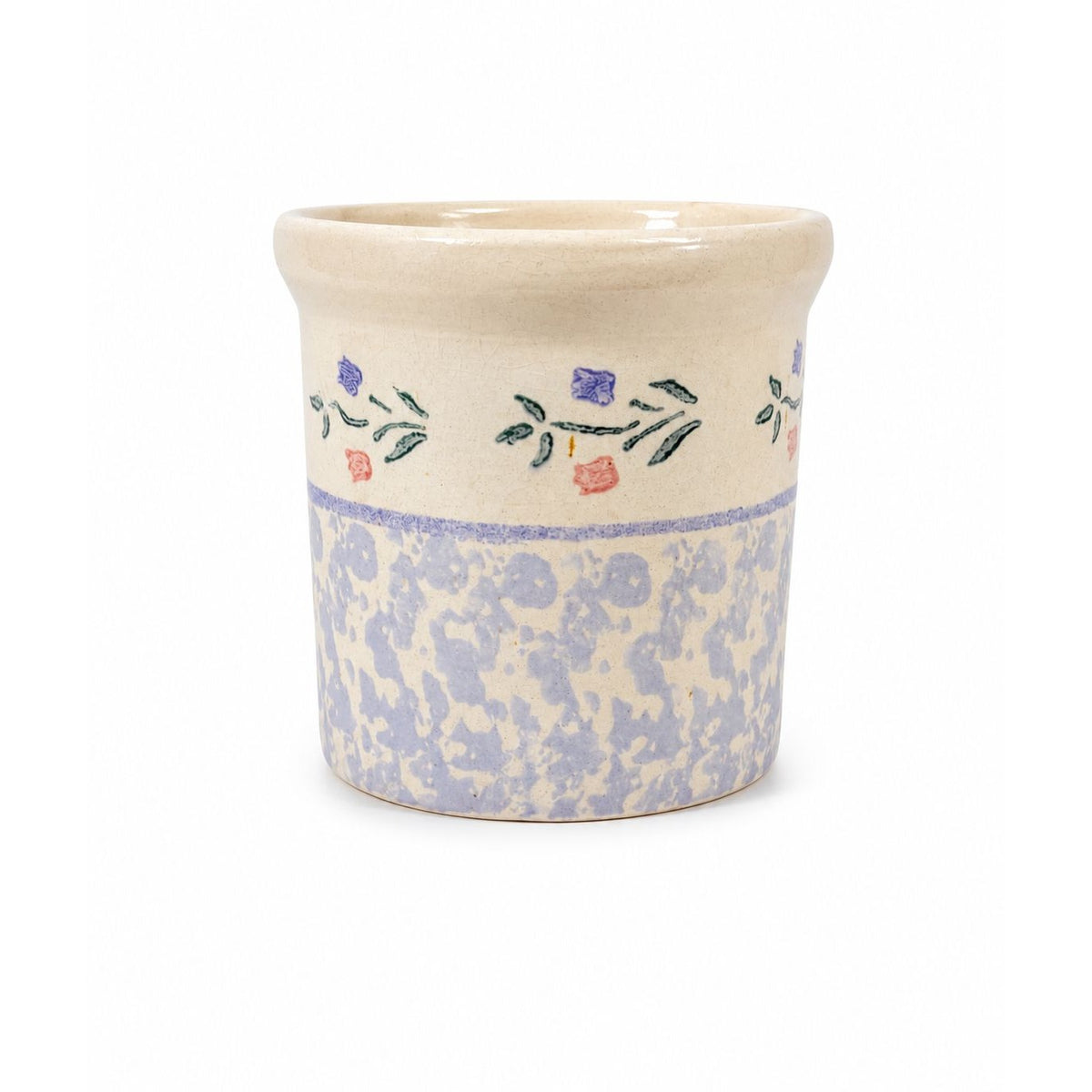 Utensil Crock Blue Spongeware Cansiter Santa Ana Pink and Blue Floral Border