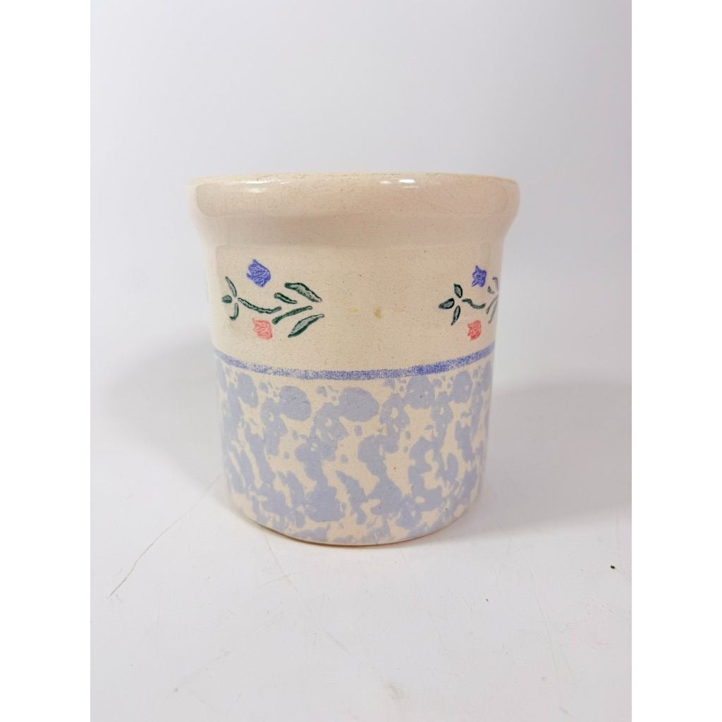 Utensil Crock Blue Spongeware Cansiter Santa Ana Pink and Blue Floral Border
