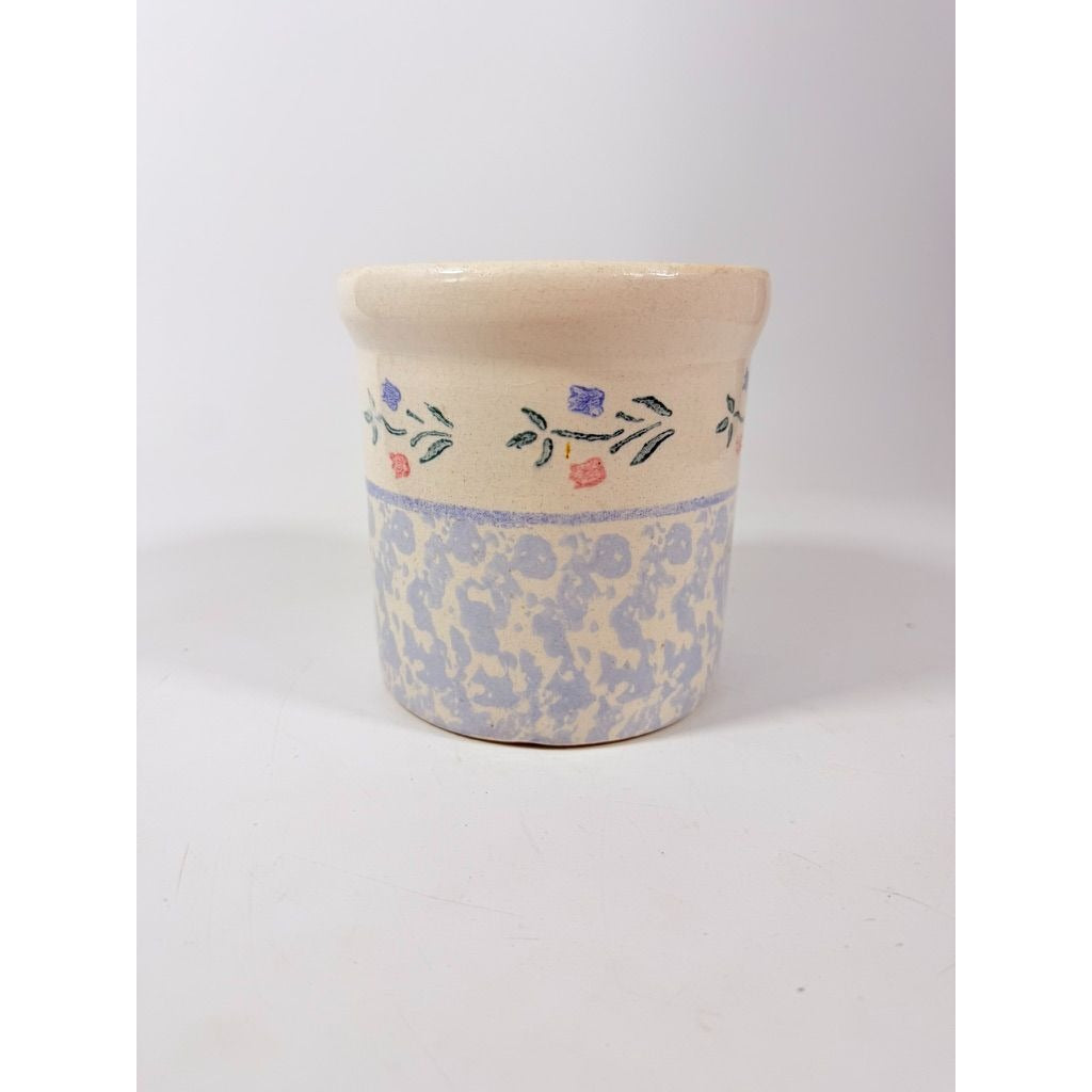 Utensil Crock Blue Spongeware Cansiter Santa Ana Pink and Blue Floral Border