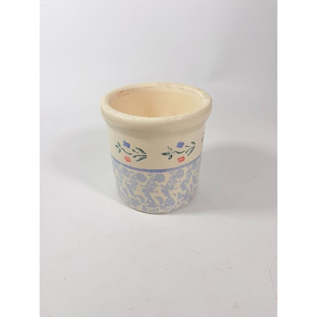 Utensil Crock Blue Spongeware Cansiter Santa Ana Pink and Blue Floral Border